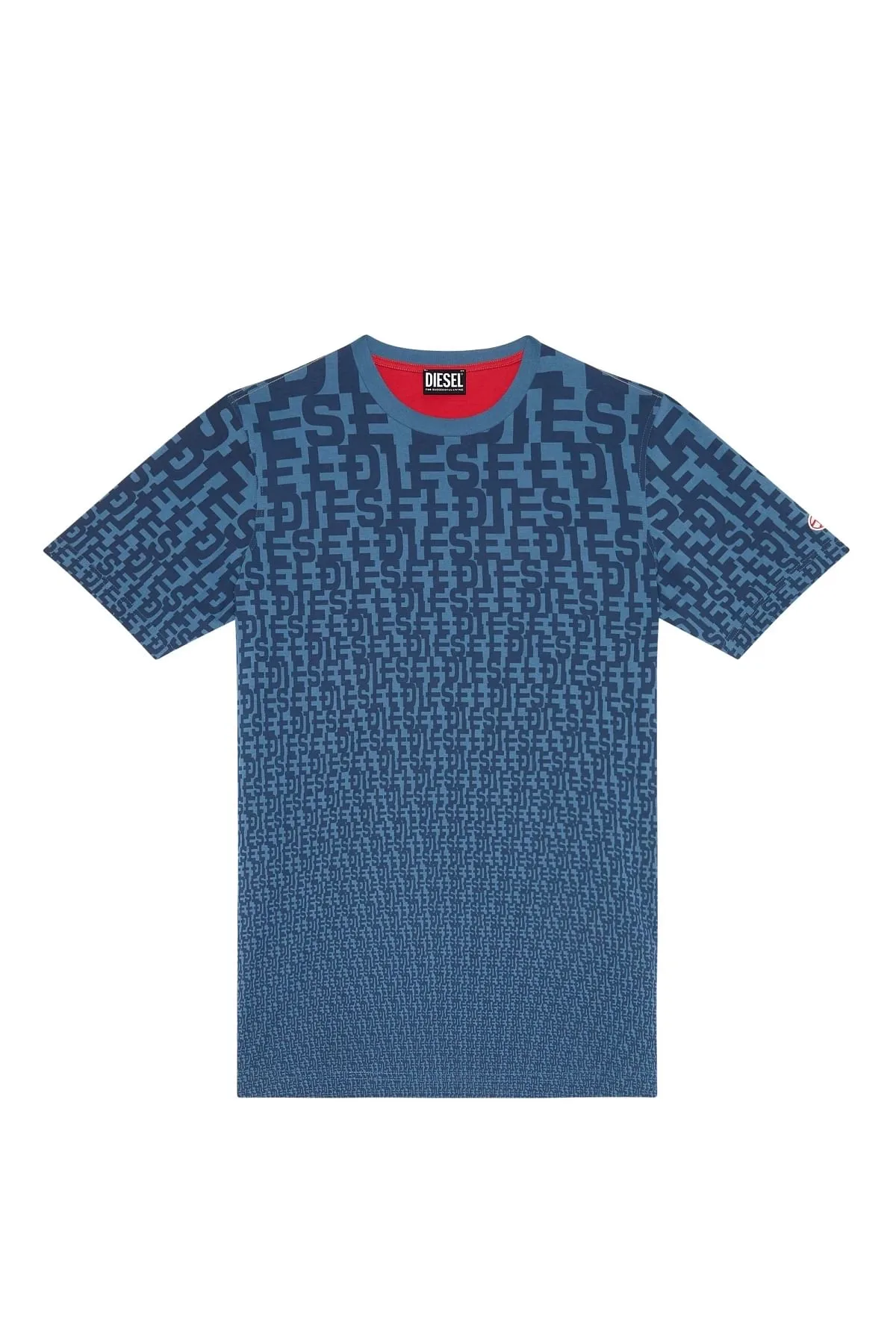 Blue T-shirt with all-over monogram print