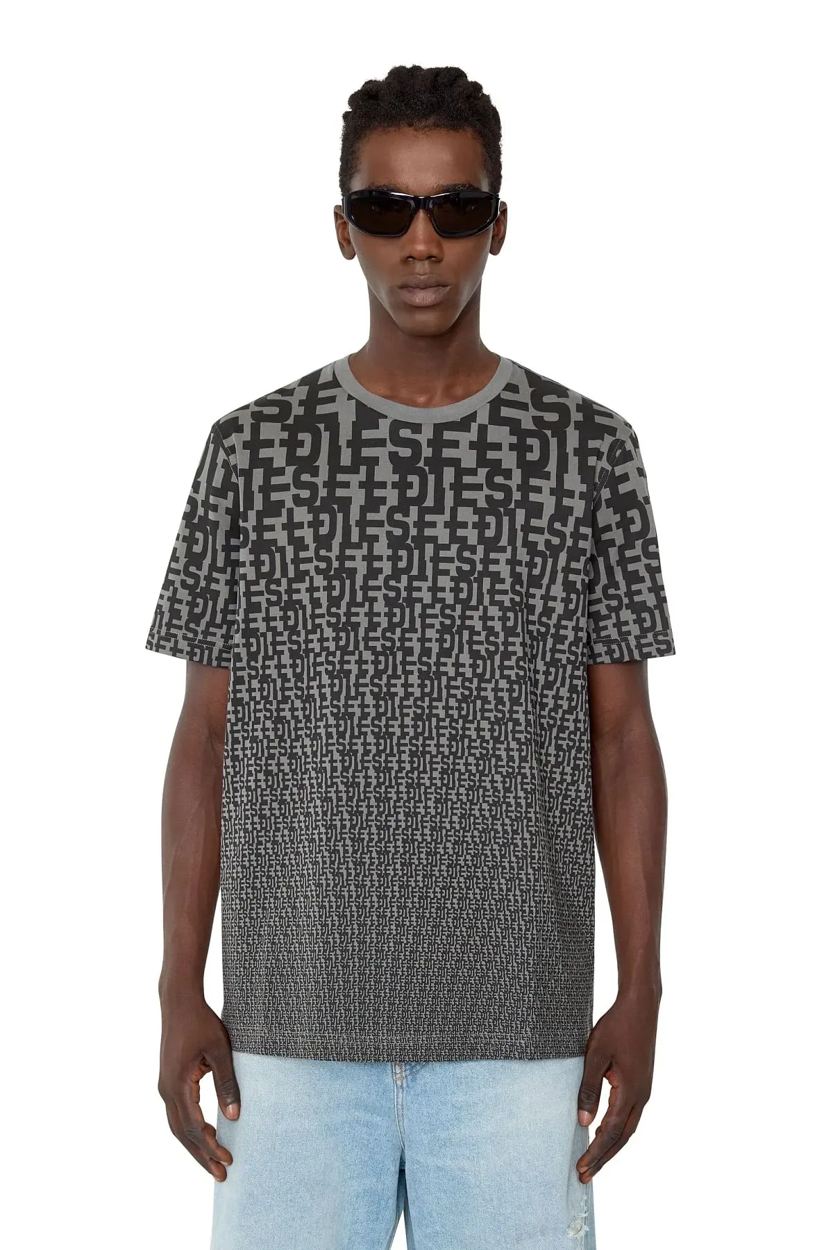 Grey T-shirt with all-over monogram print