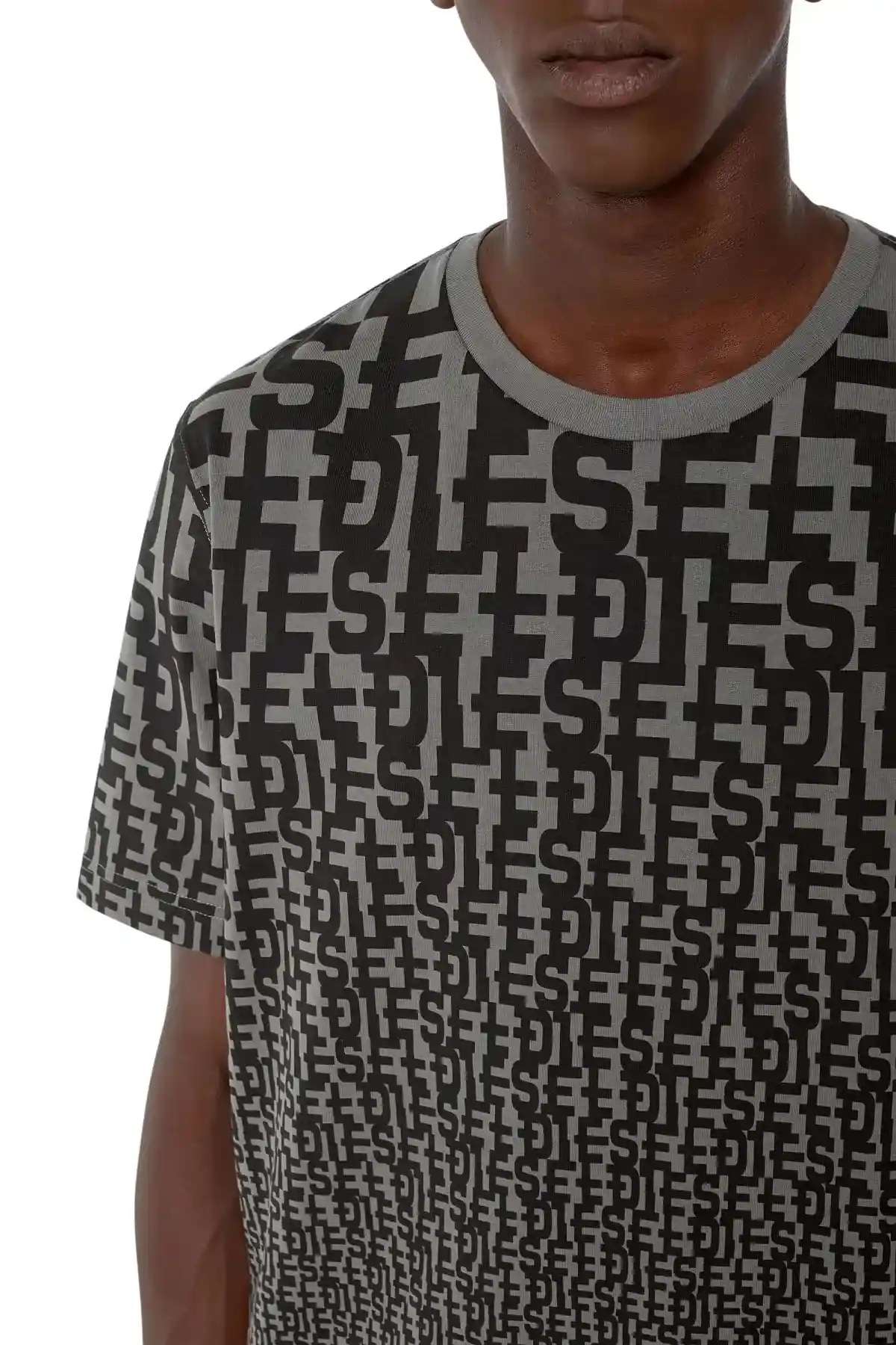 Grey T-shirt with all-over monogram print