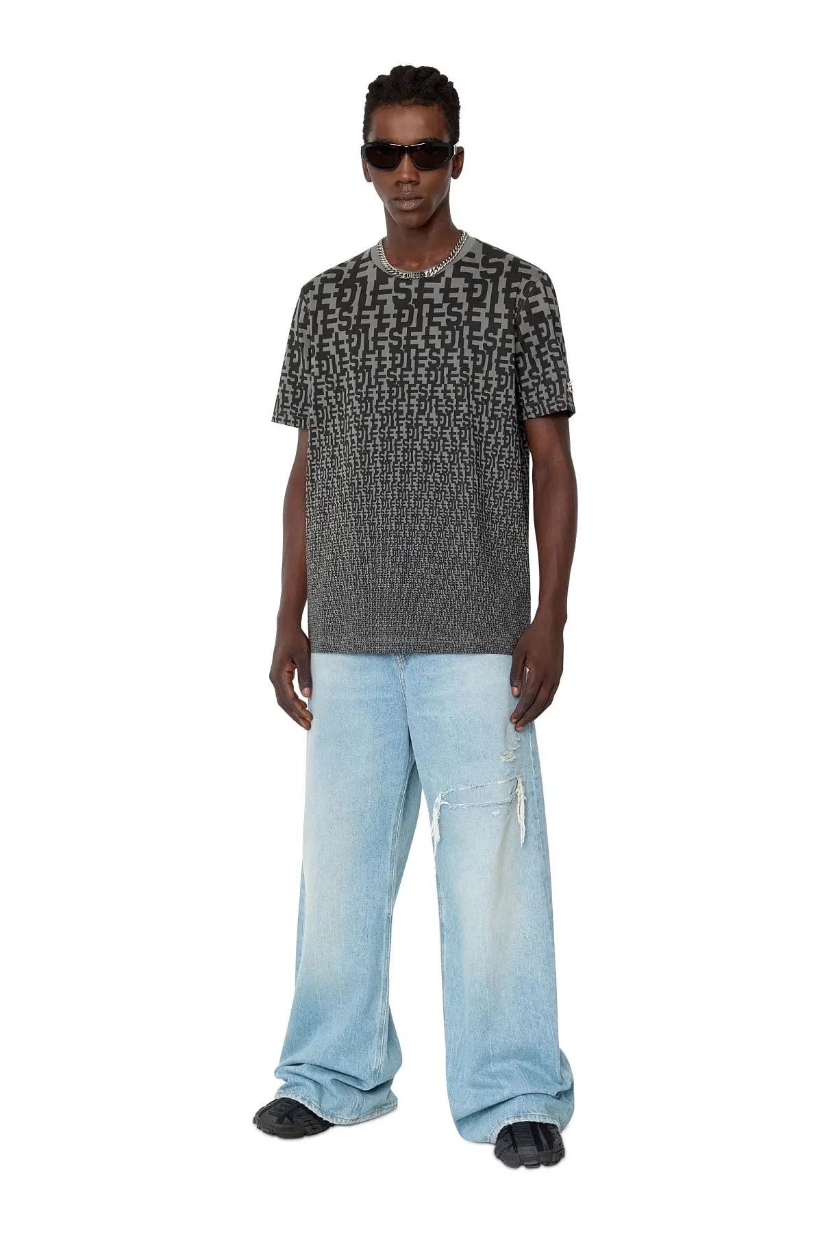 Grey T-shirt with all-over monogram print