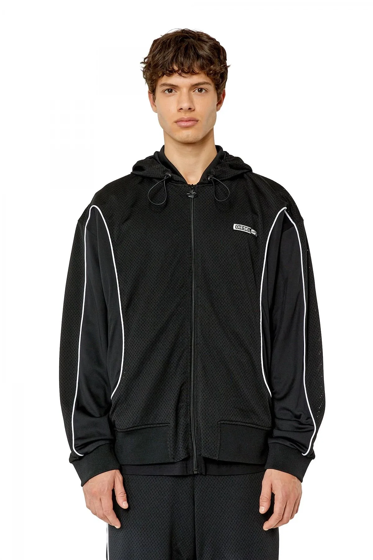 Black Zip-up hoodie in cotton jersey and mesh