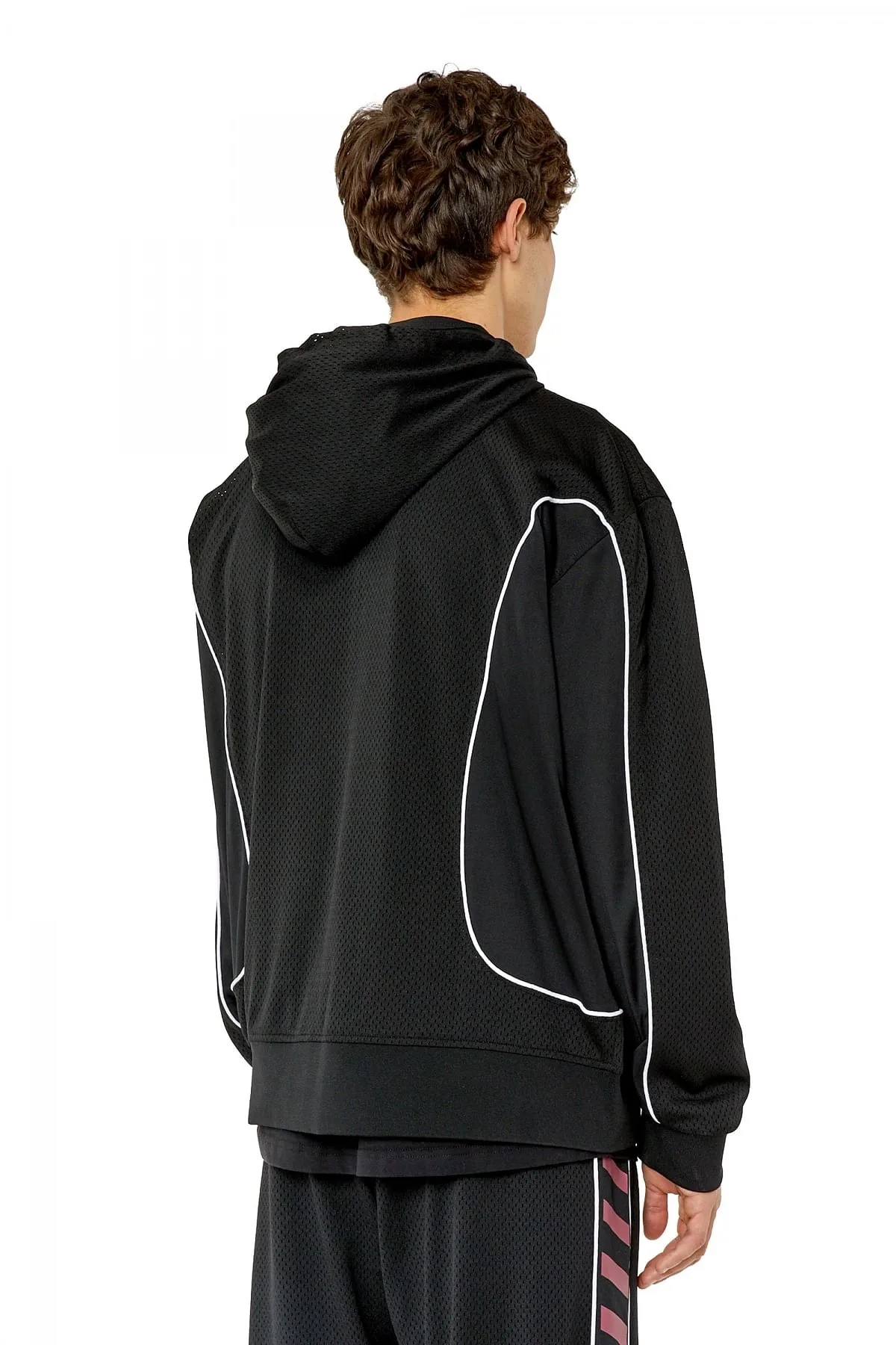 Black Zip-up hoodie in cotton jersey and mesh