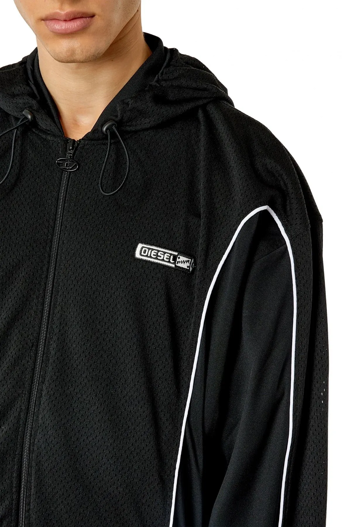 Black Zip-up hoodie in cotton jersey and mesh