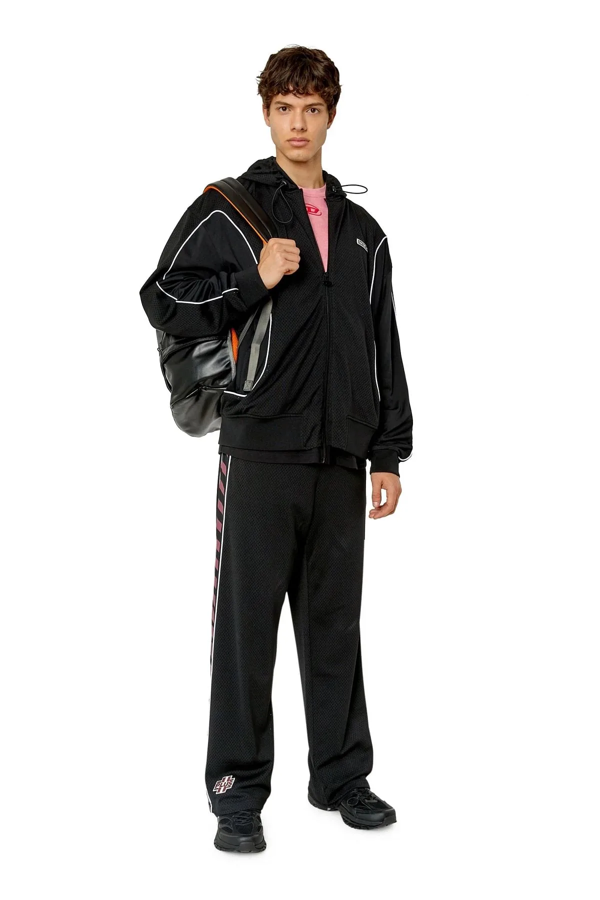 Black Zip-up hoodie in cotton jersey and mesh