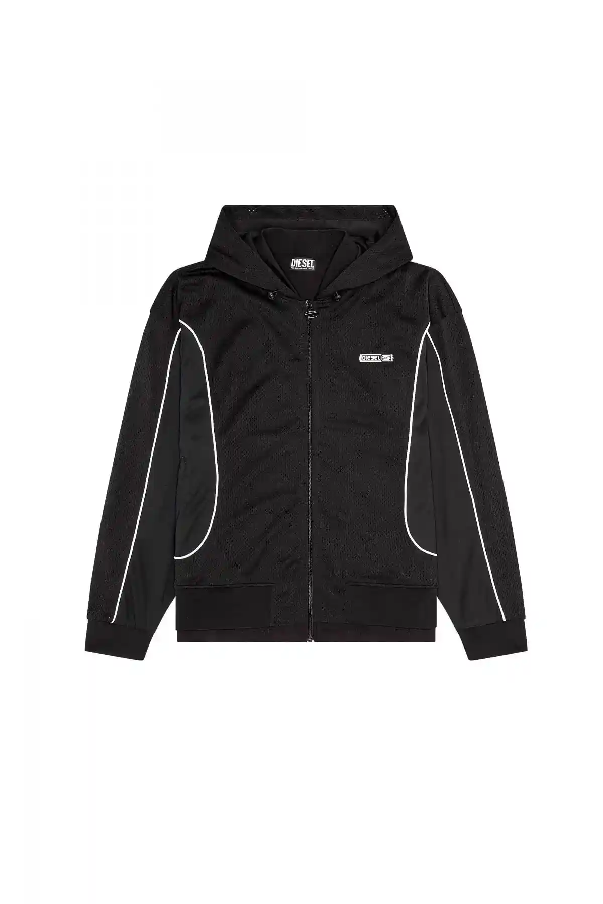 Black Zip-up hoodie in cotton jersey and mesh