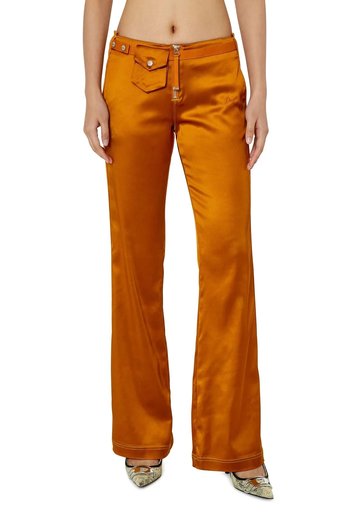 Brown Pants in stretch satin