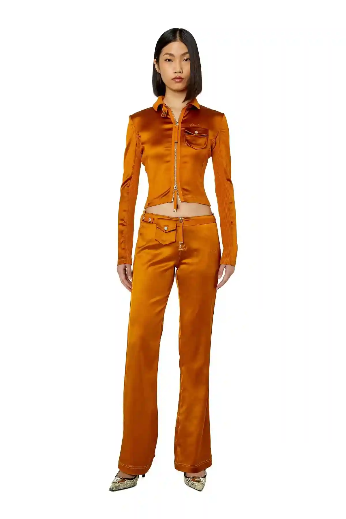 Brown Pants in stretch satin