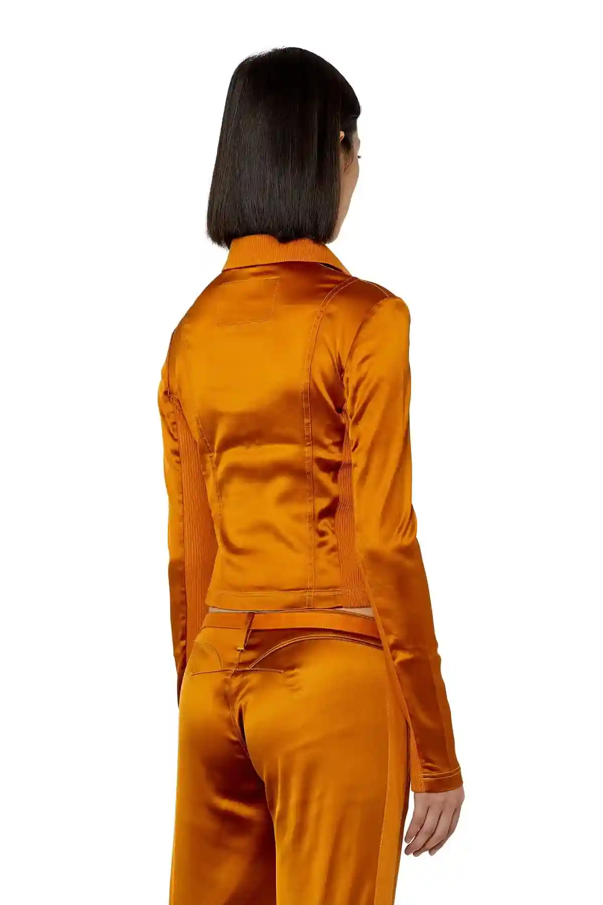 Brown Zip-up shirt in knit and stretch satin