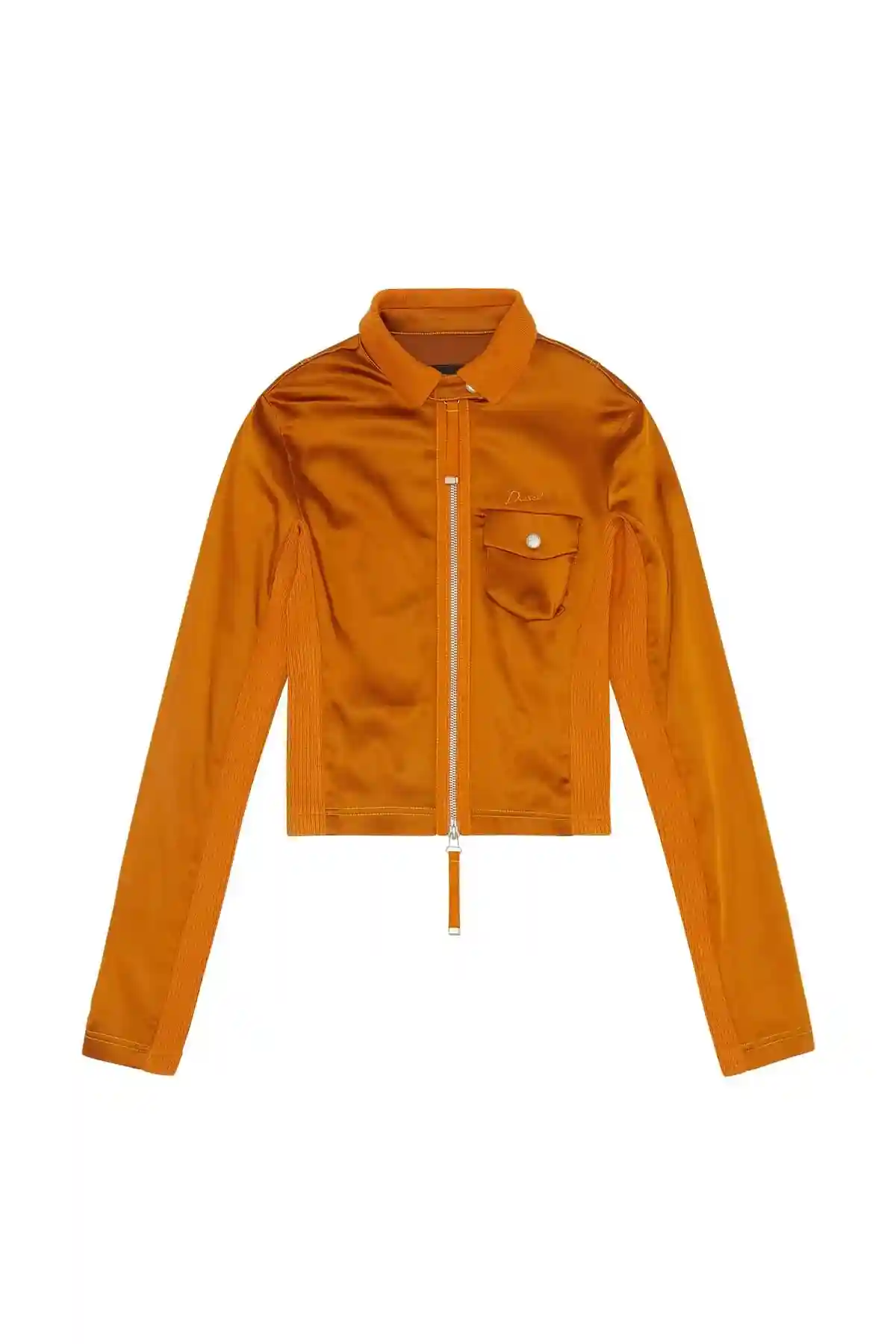 Brown Zip-up shirt in knit and stretch satin