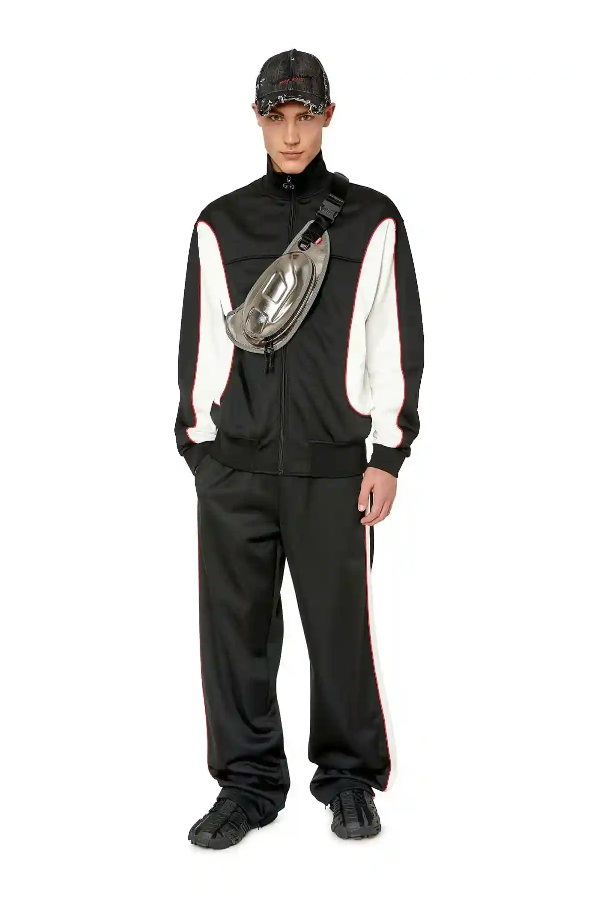 White and Black Track jacket with colour-block sides
