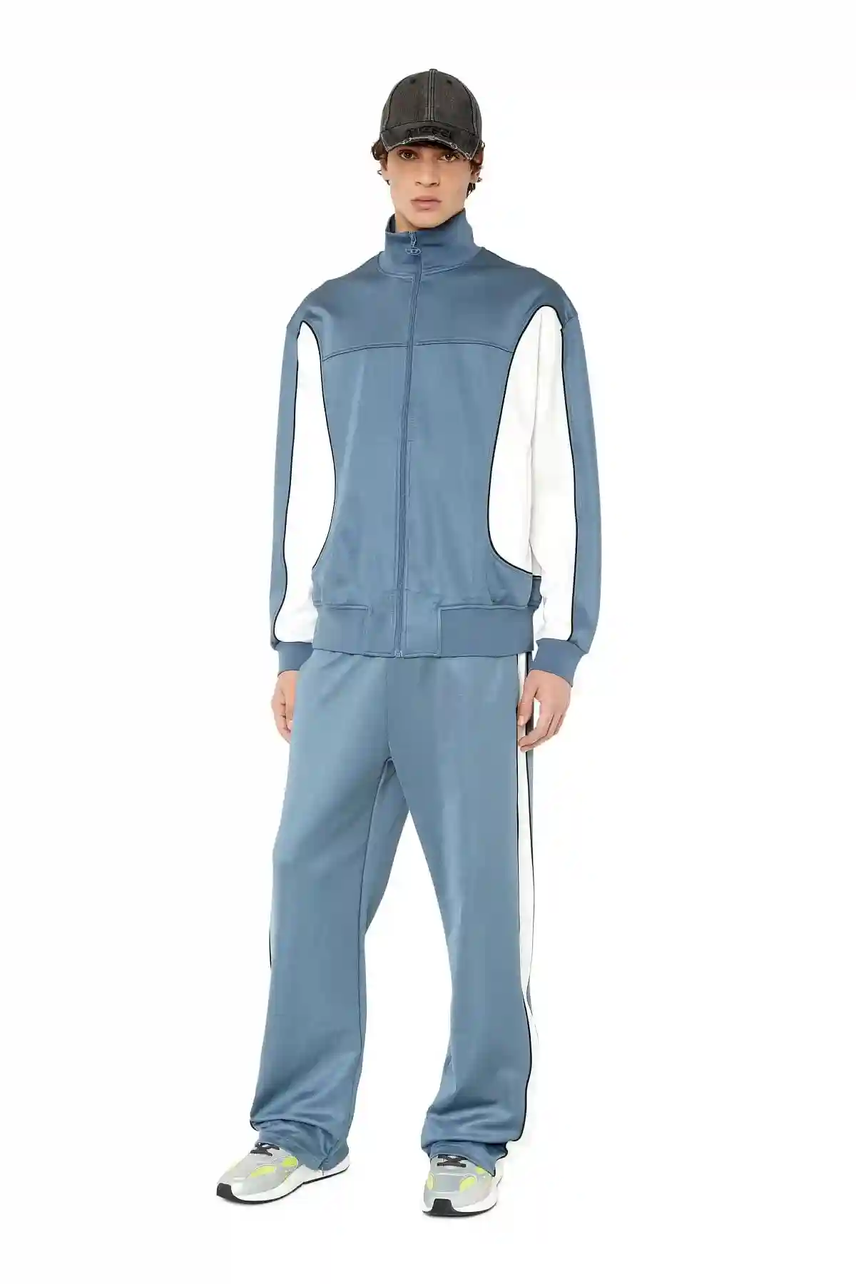Blue Track pants with colour-block sides