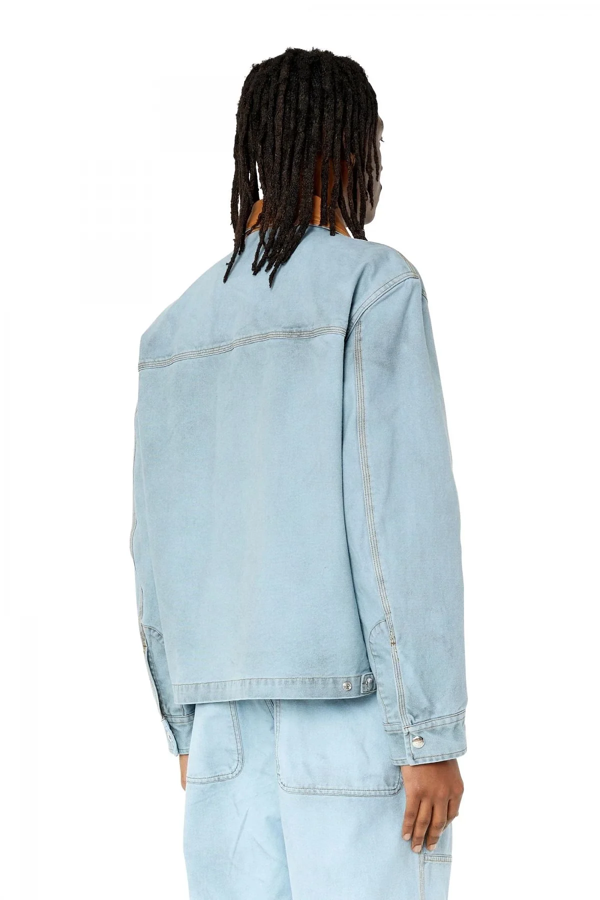 Blue Treated canvas jacket with leather collar