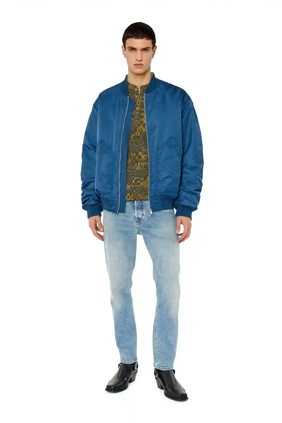 Blue Reversible bomber in padded nylon