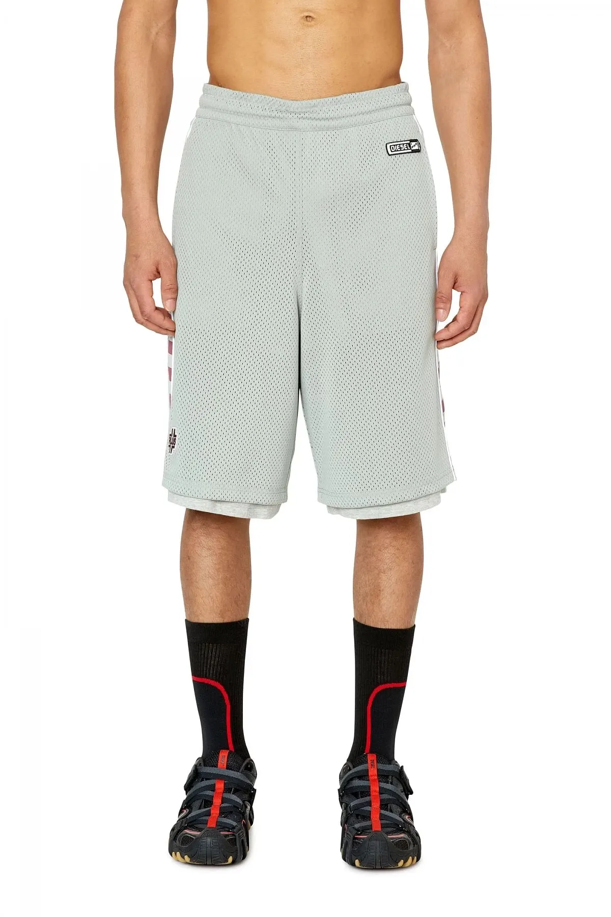 Grey Mesh shorts with jersey bands