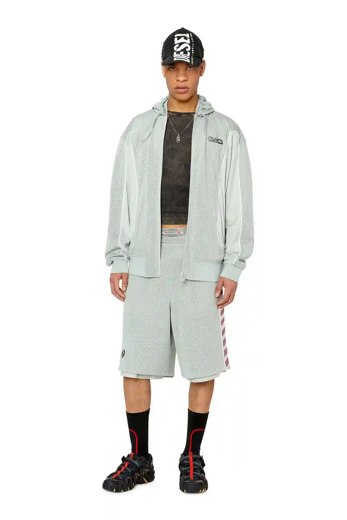 Grey Mesh shorts with jersey bands