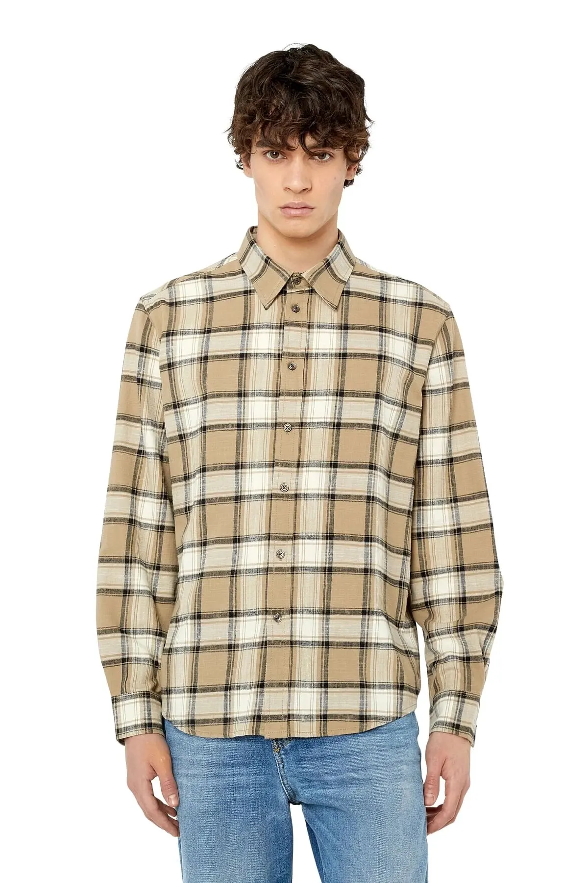 Beige and Black Check flannel shirt