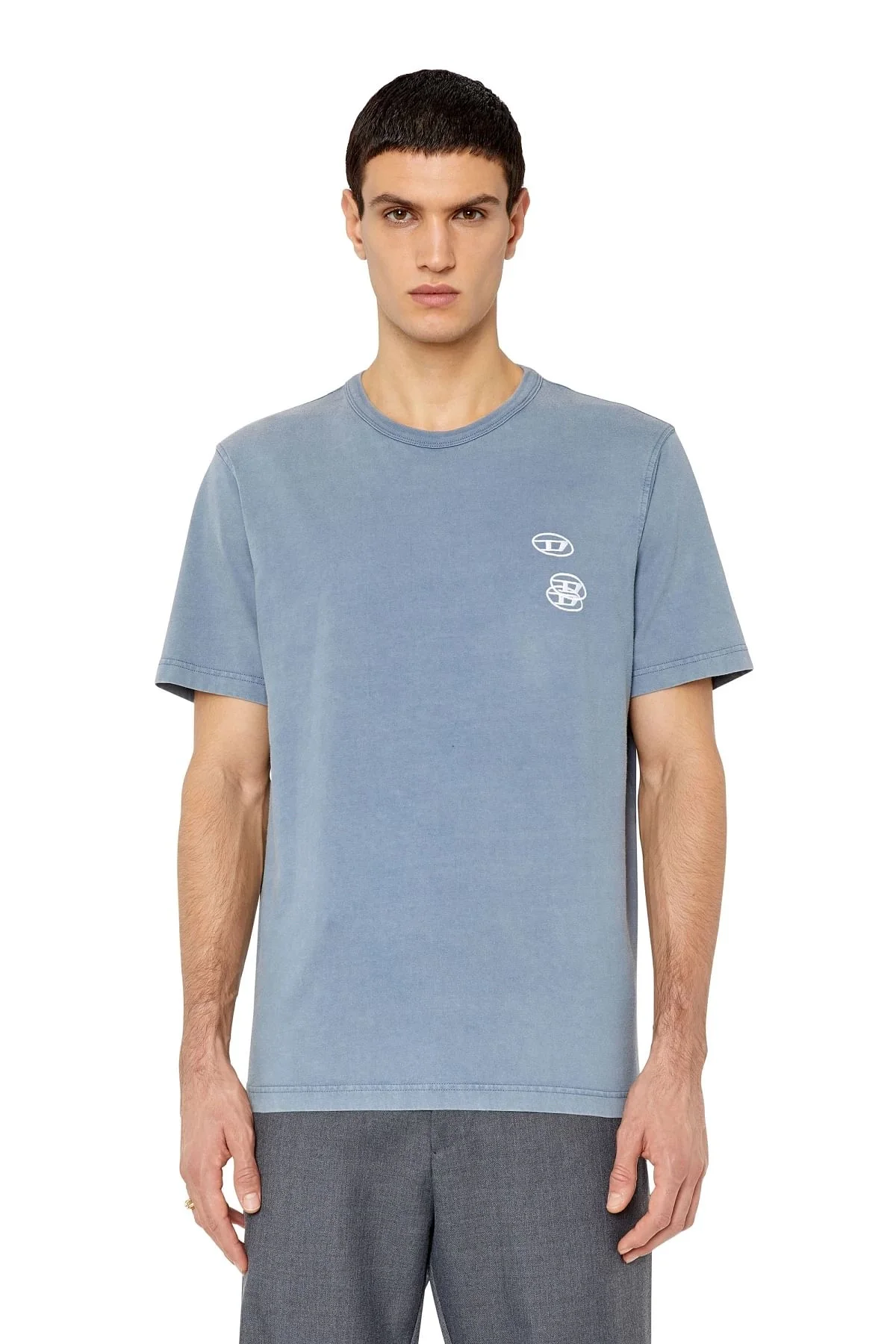 Blue Faded T-shirt with triple logo embroidery