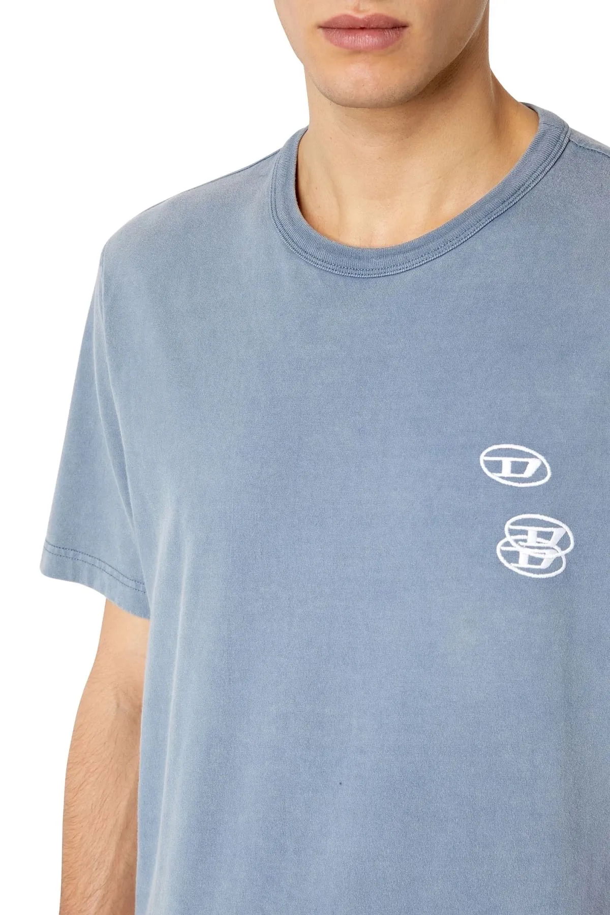 Blue Faded T-shirt with triple logo embroidery