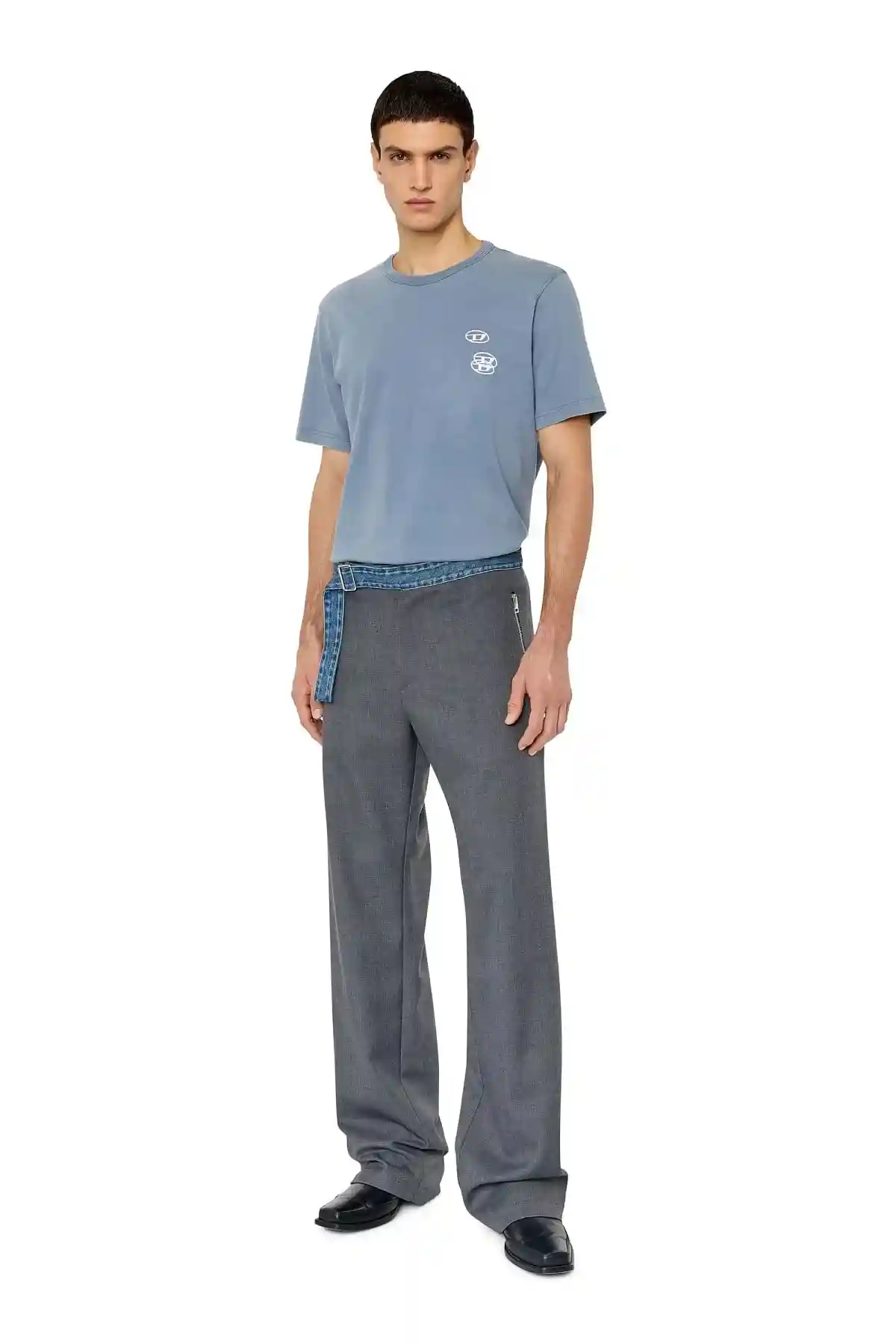 Blue Faded T-shirt with triple logo embroidery