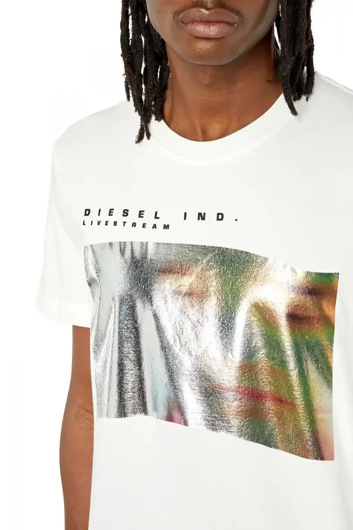 White T-shirt with metallic blurry-face print