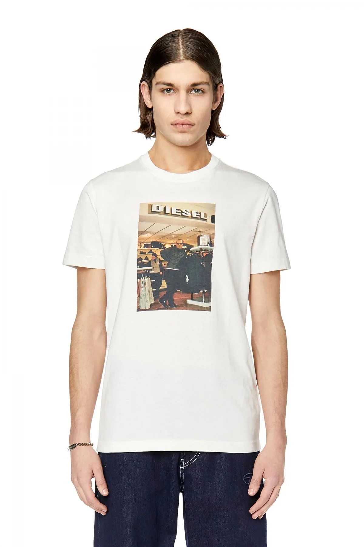 White T-shirt with Diesel store photo print