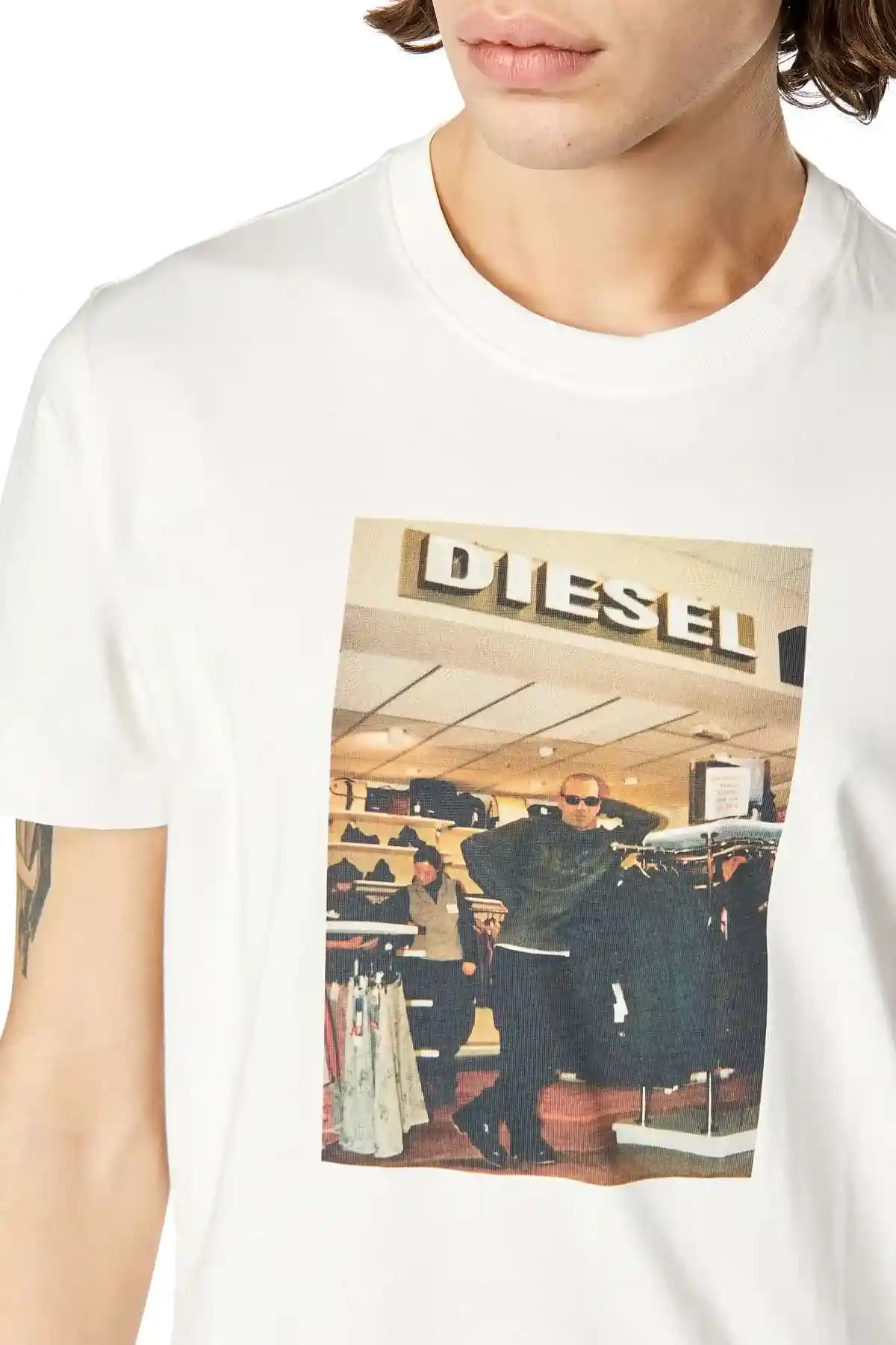 White T-shirt with Diesel store photo print