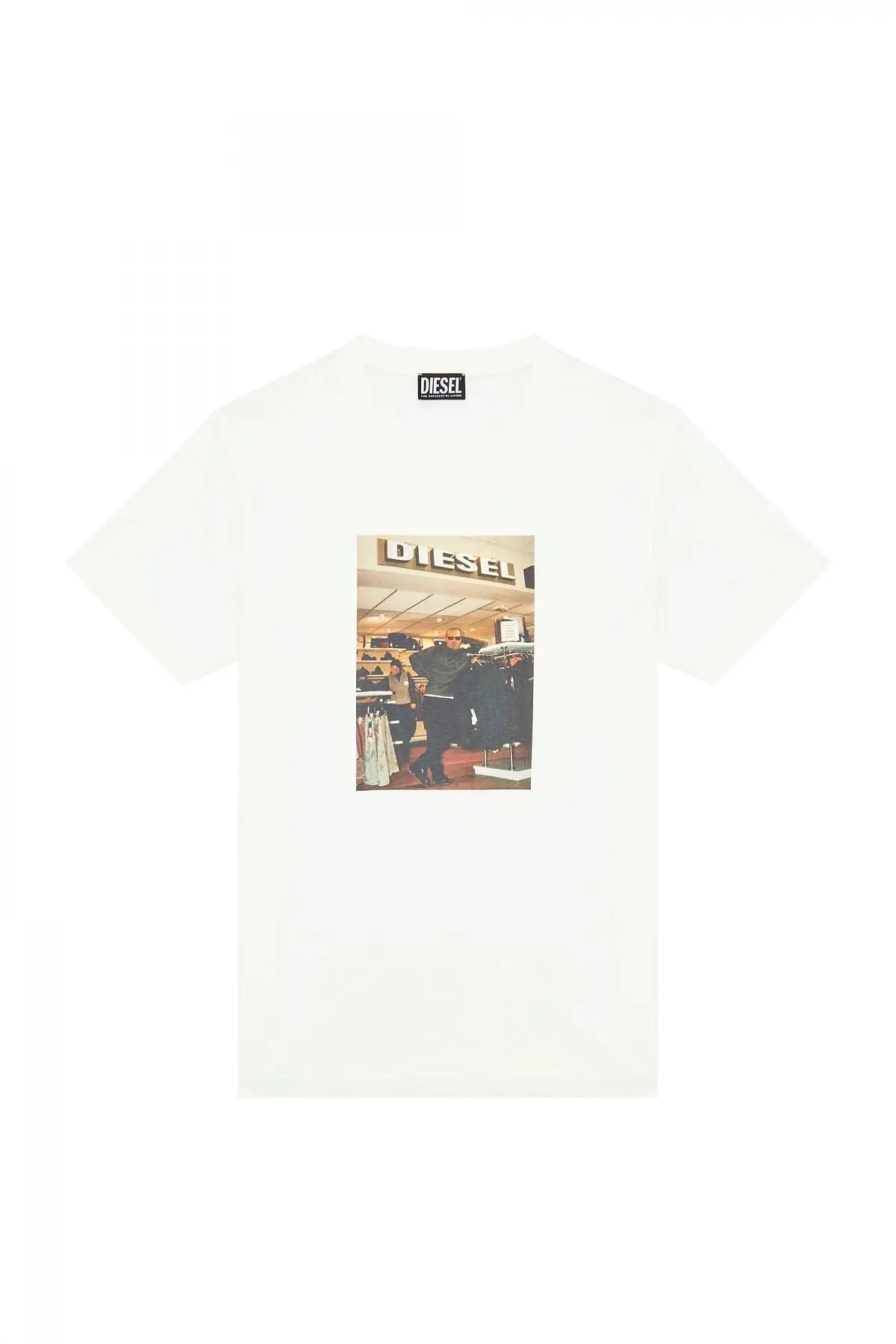 White T-shirt with Diesel store photo print