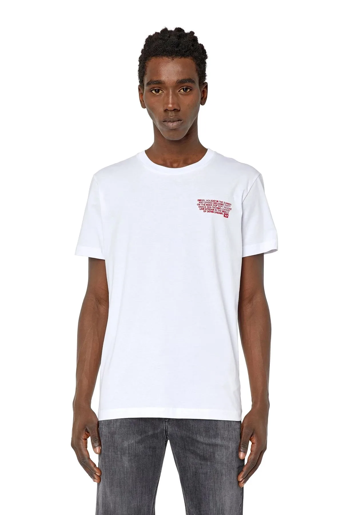 Red and White T-shirt with Diesel Holiday logo print
