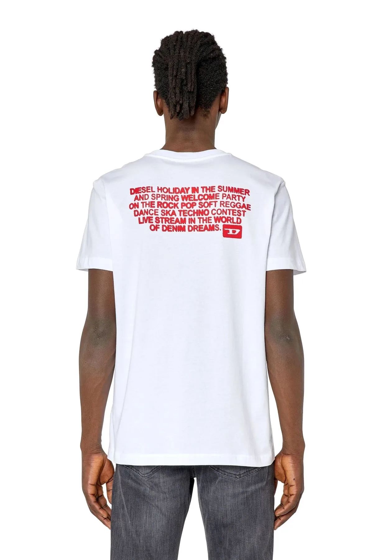 Red and White T-shirt with Diesel Holiday logo print