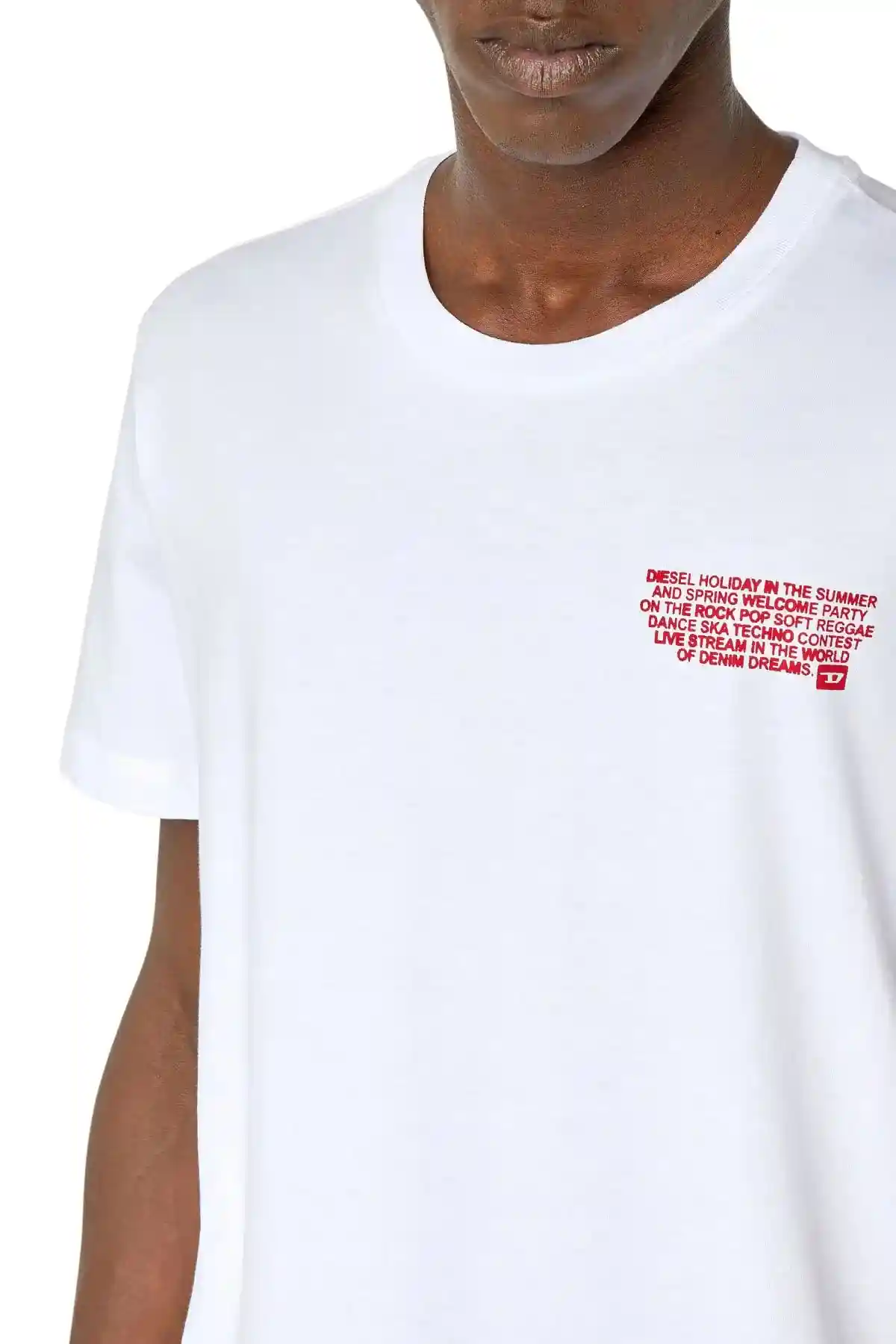 Red and White T-shirt with Diesel Holiday logo print