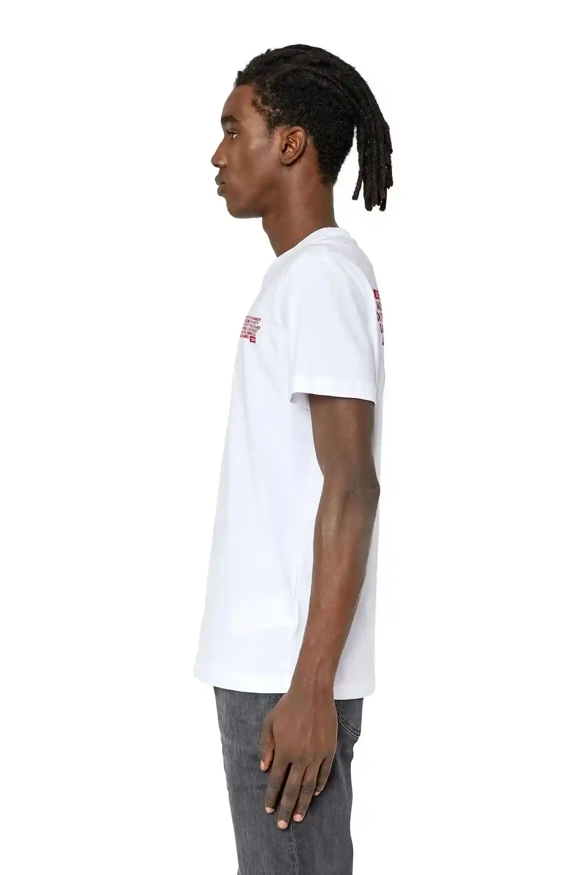 Red and White T-shirt with Diesel Holiday logo print