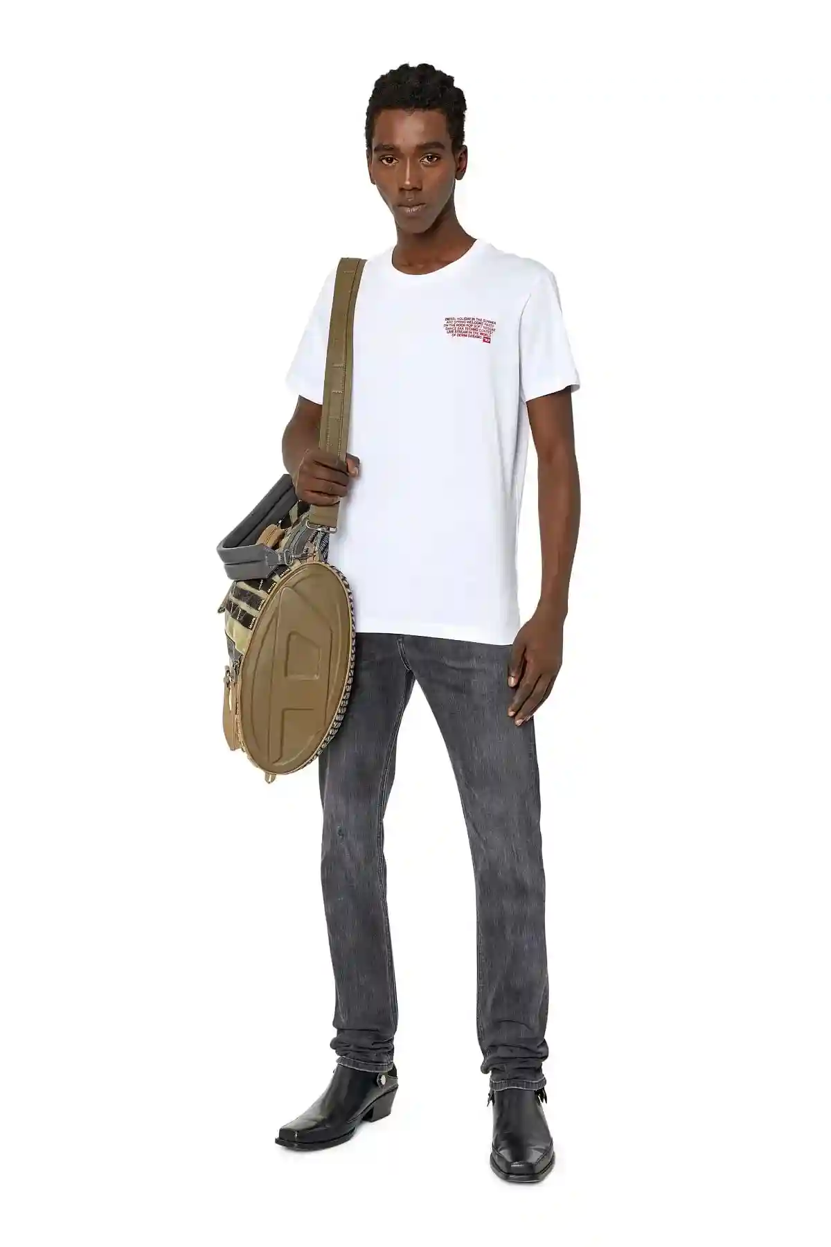 Red and White T-shirt with Diesel Holiday logo print