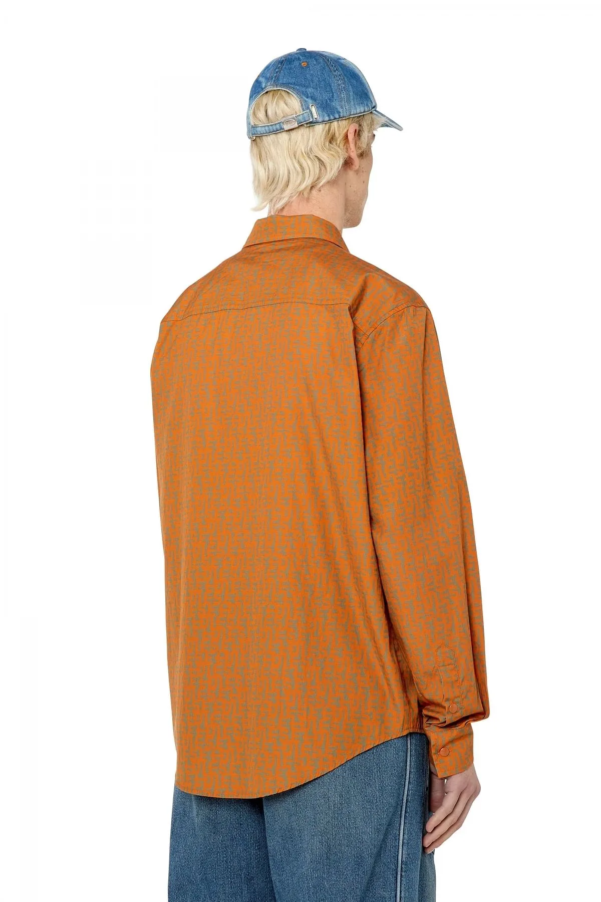 Orange Long-sleeve shirt in logo-print poplin