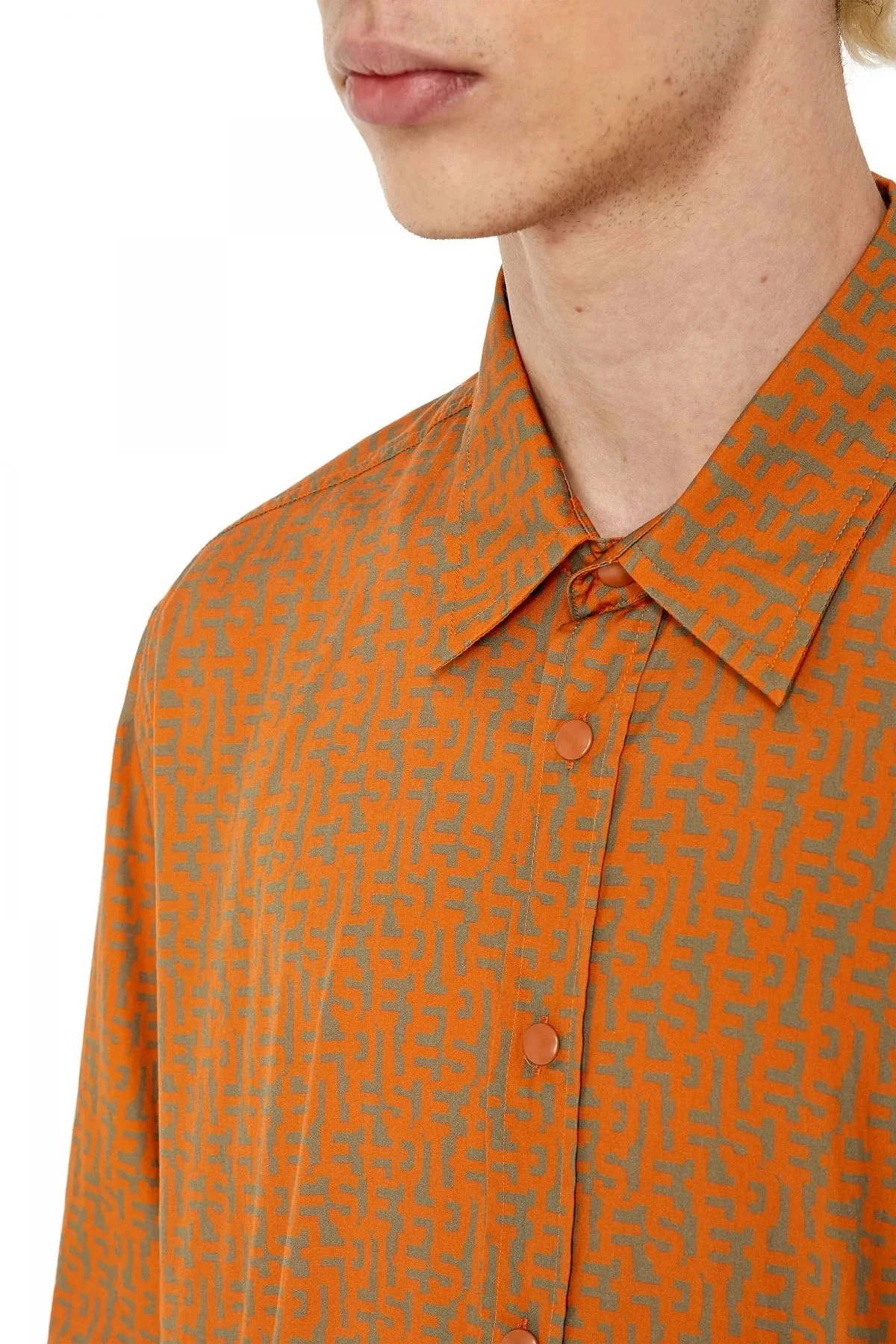 Orange Long-sleeve shirt in logo-print poplin