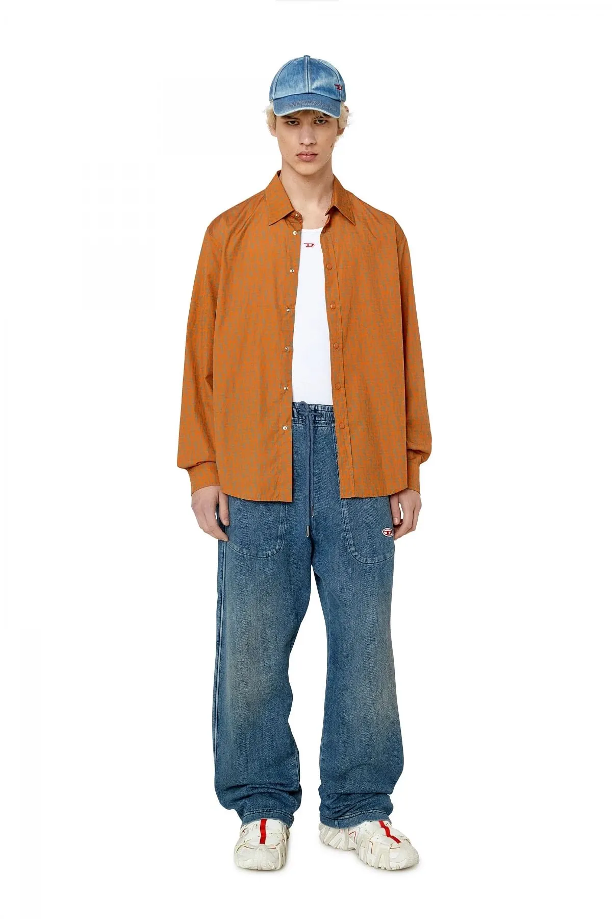 Orange Long-sleeve shirt in logo-print poplin