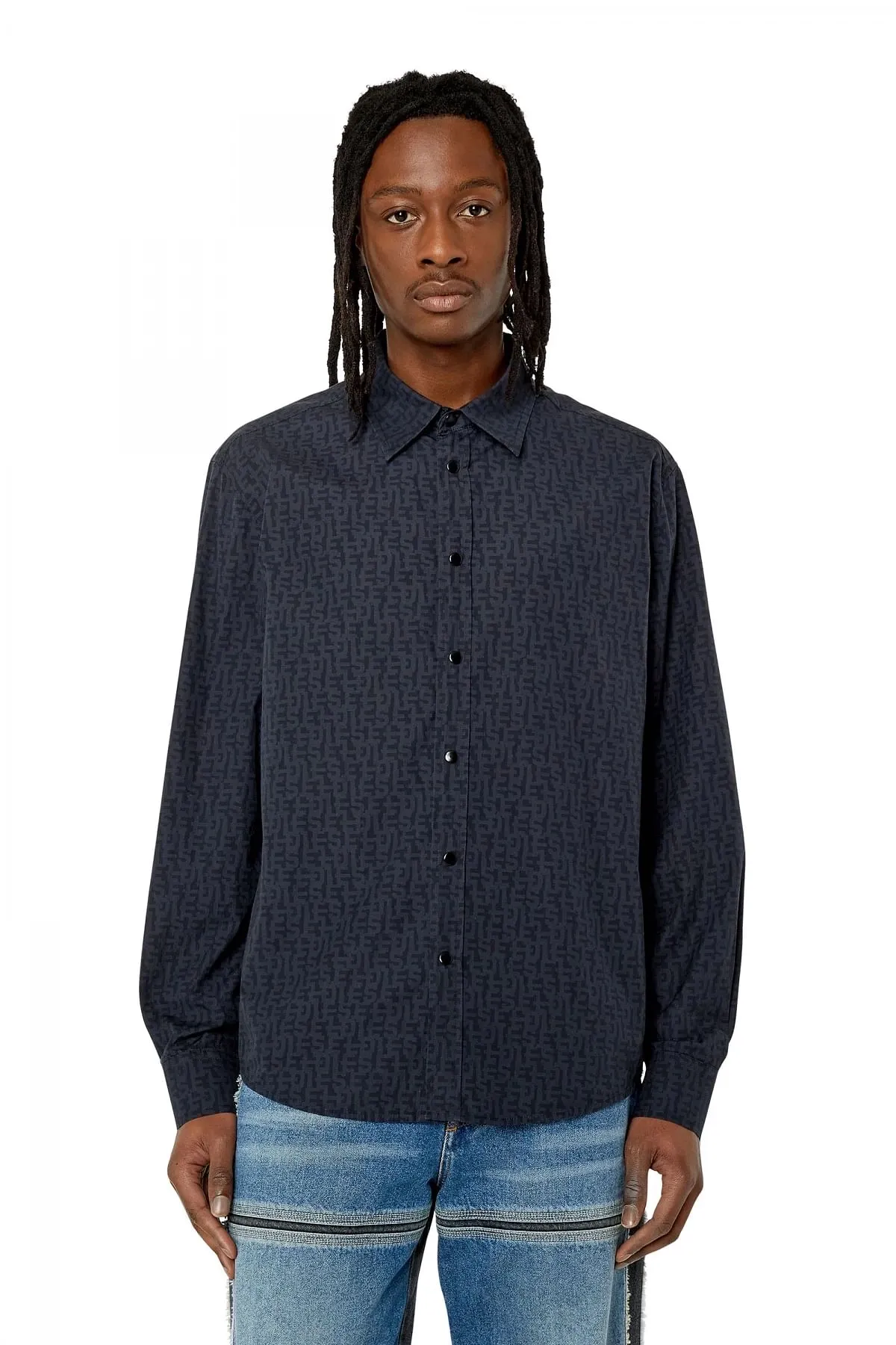 Black Long-sleeve shirt in logo-print poplin