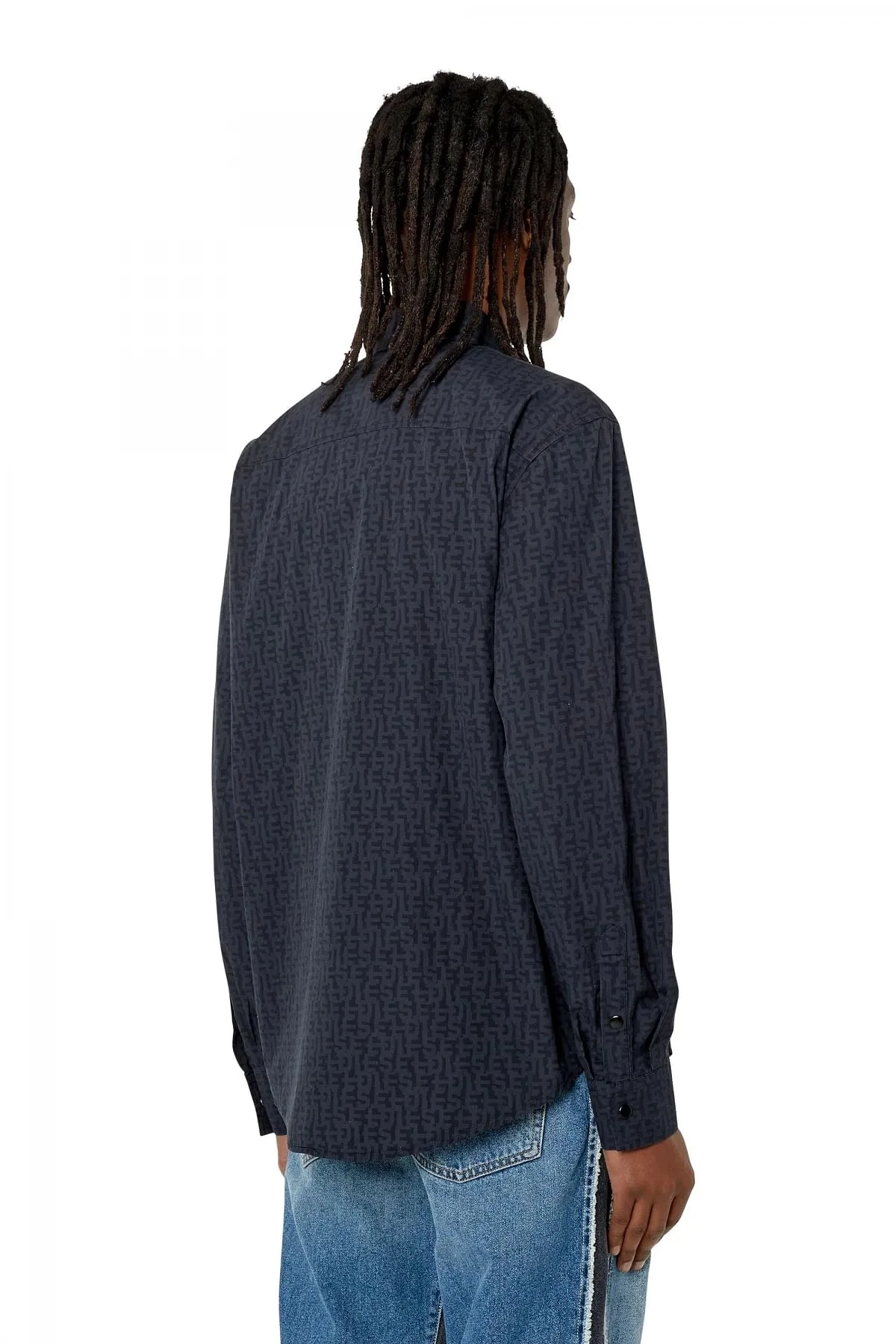 Black Long-sleeve shirt in logo-print poplin