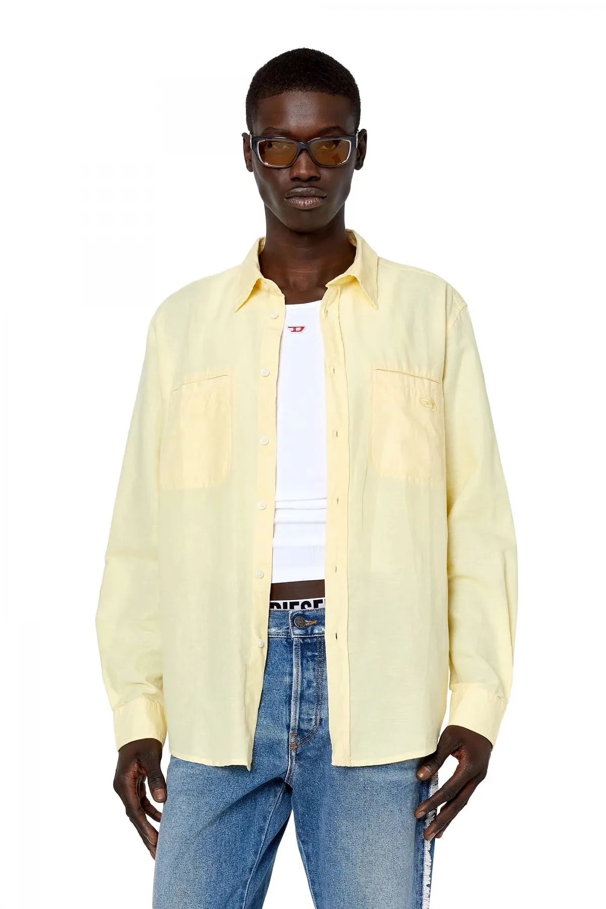Yellow Long-sleeve cotton and hemp shirt