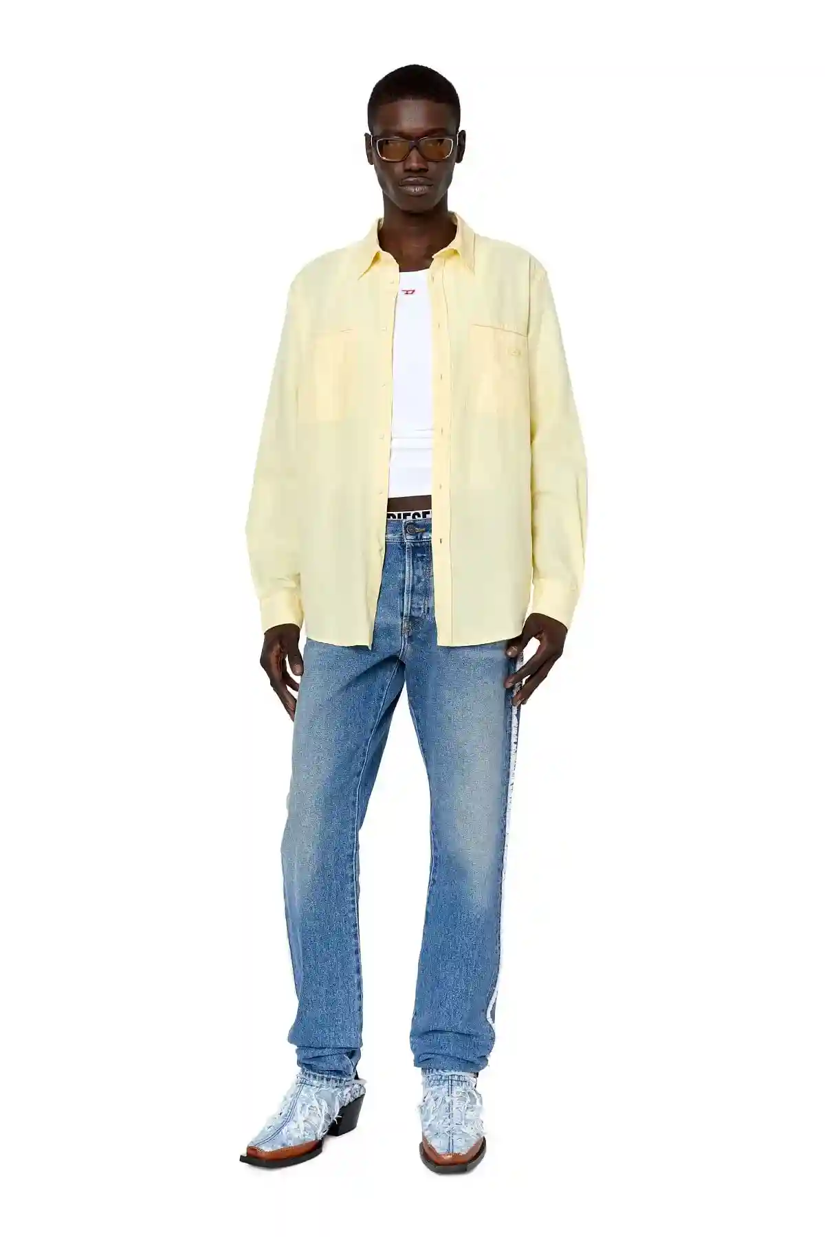 Yellow Long-sleeve cotton and hemp shirt