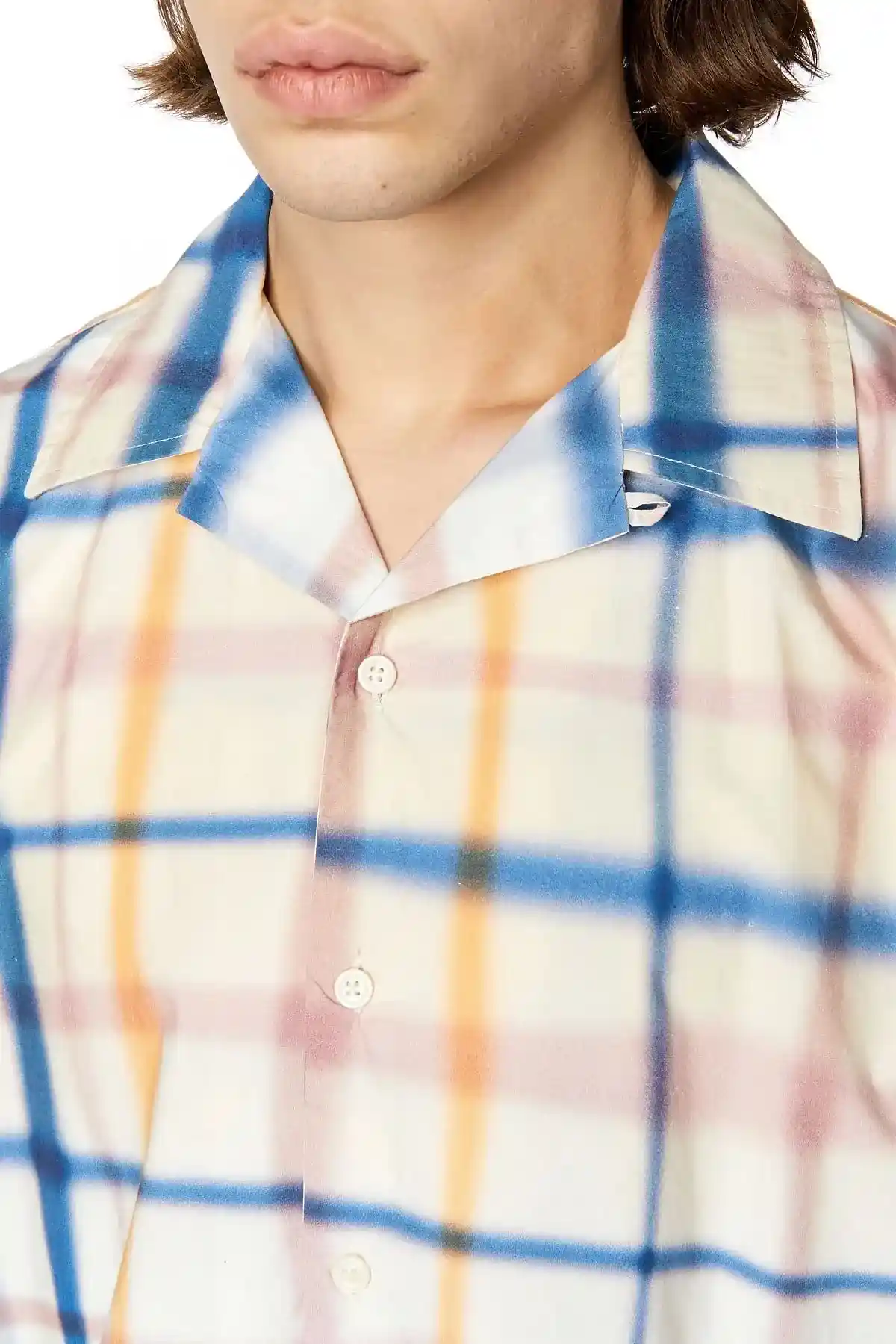 Blue and White Uneven check short-sleeve shirt