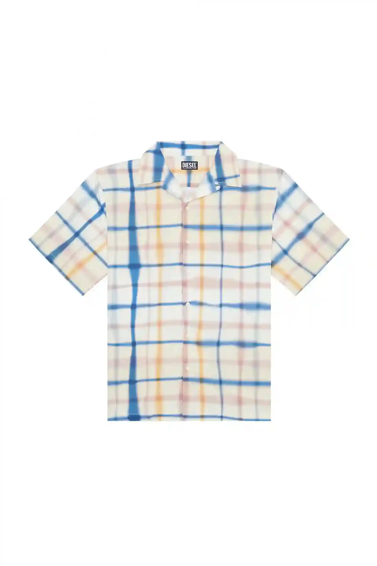 Blue and White Uneven check short-sleeve shirt