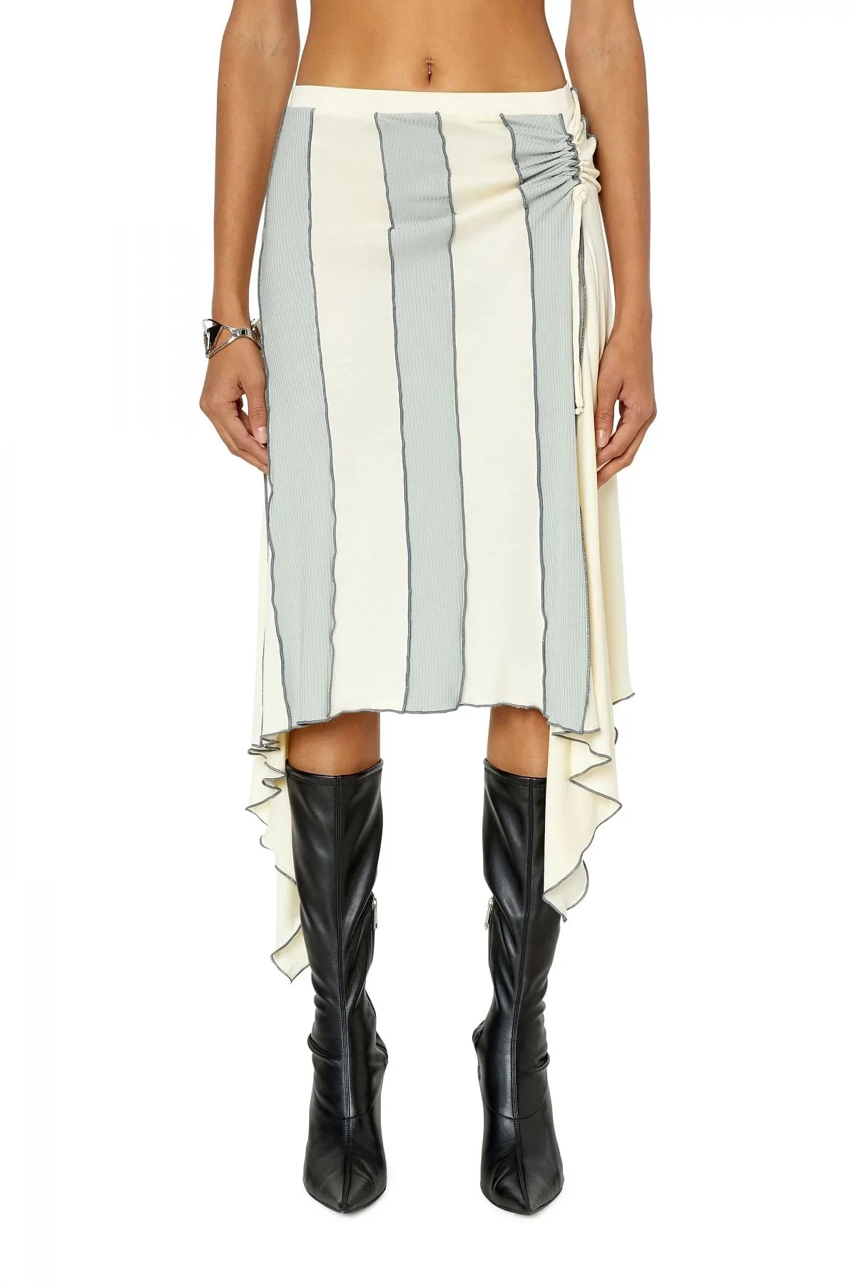 Blue and White Skirt in contrast plain and ribbed jersey