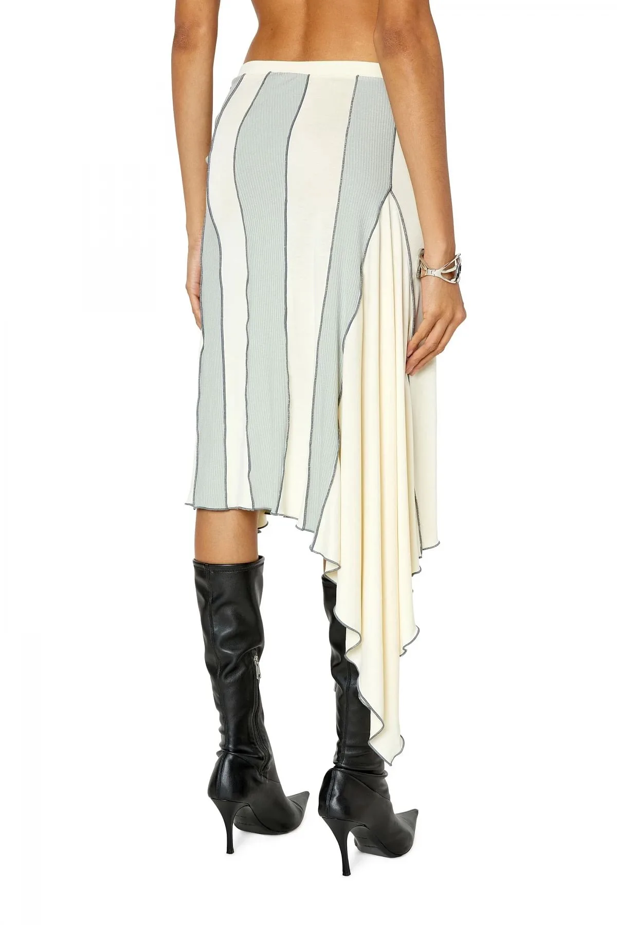 Blue and White Skirt in contrast plain and ribbed jersey