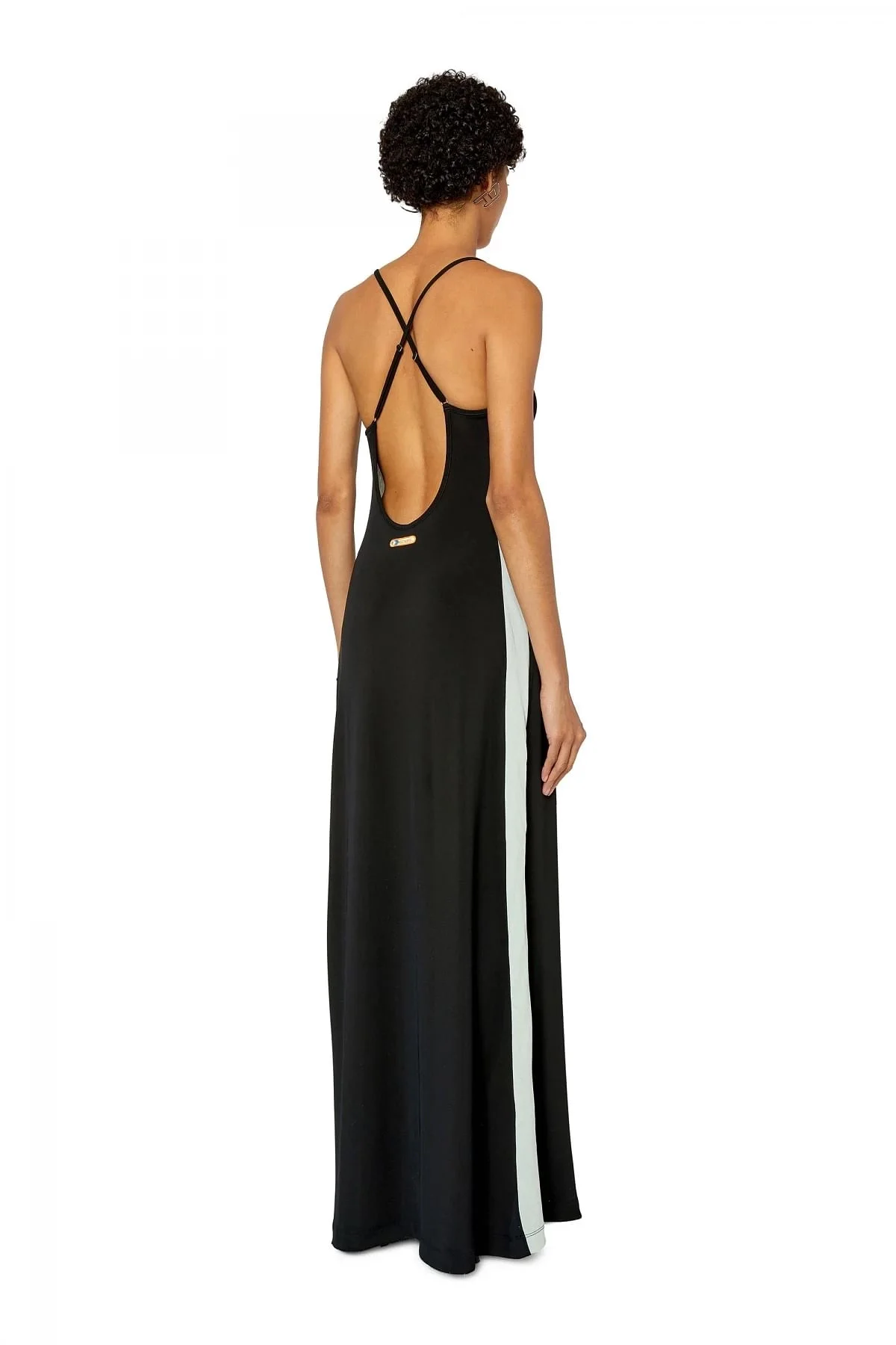 Black and Blue Long colour-block dress with open back