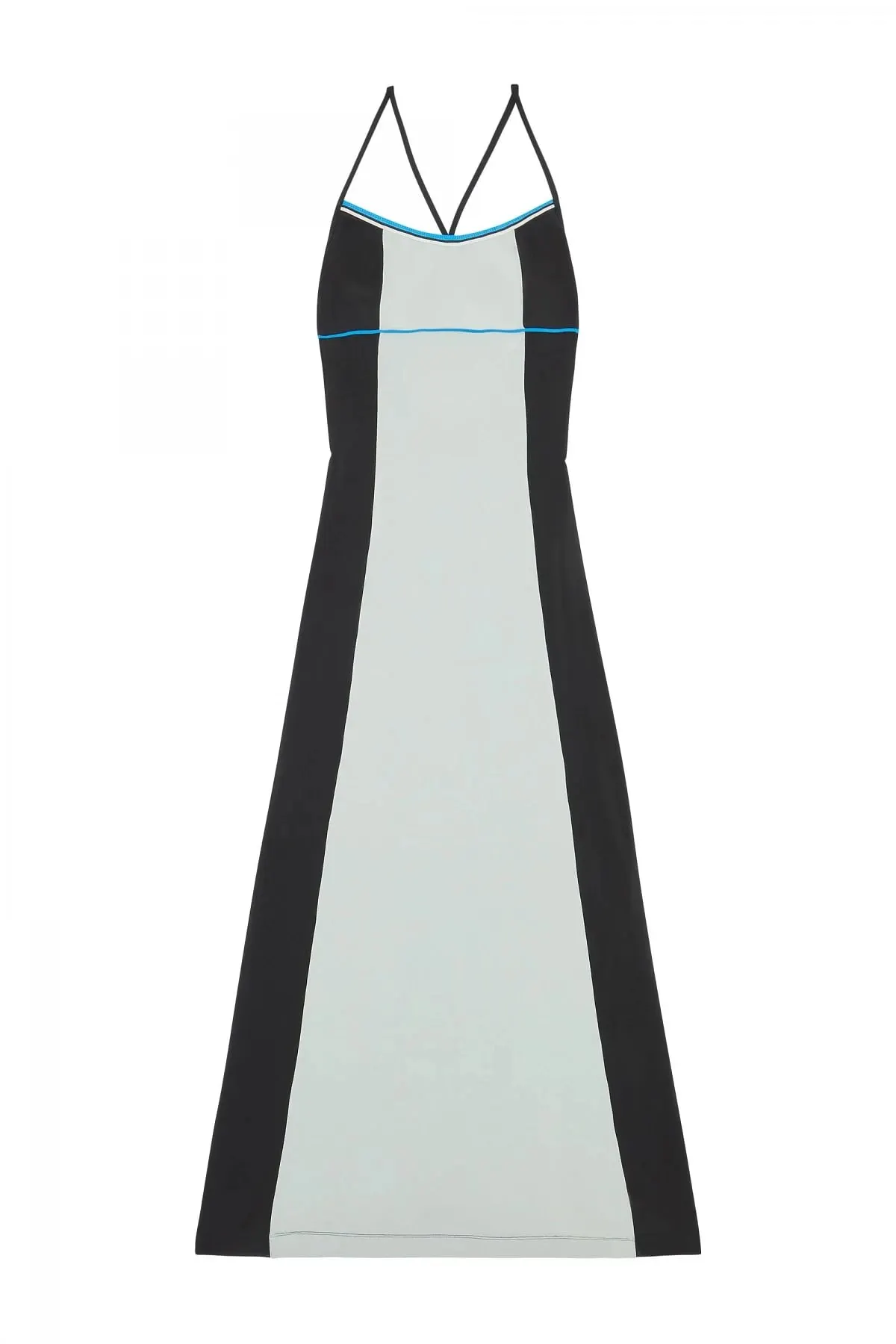 Black and Blue Long colour-block dress with open back