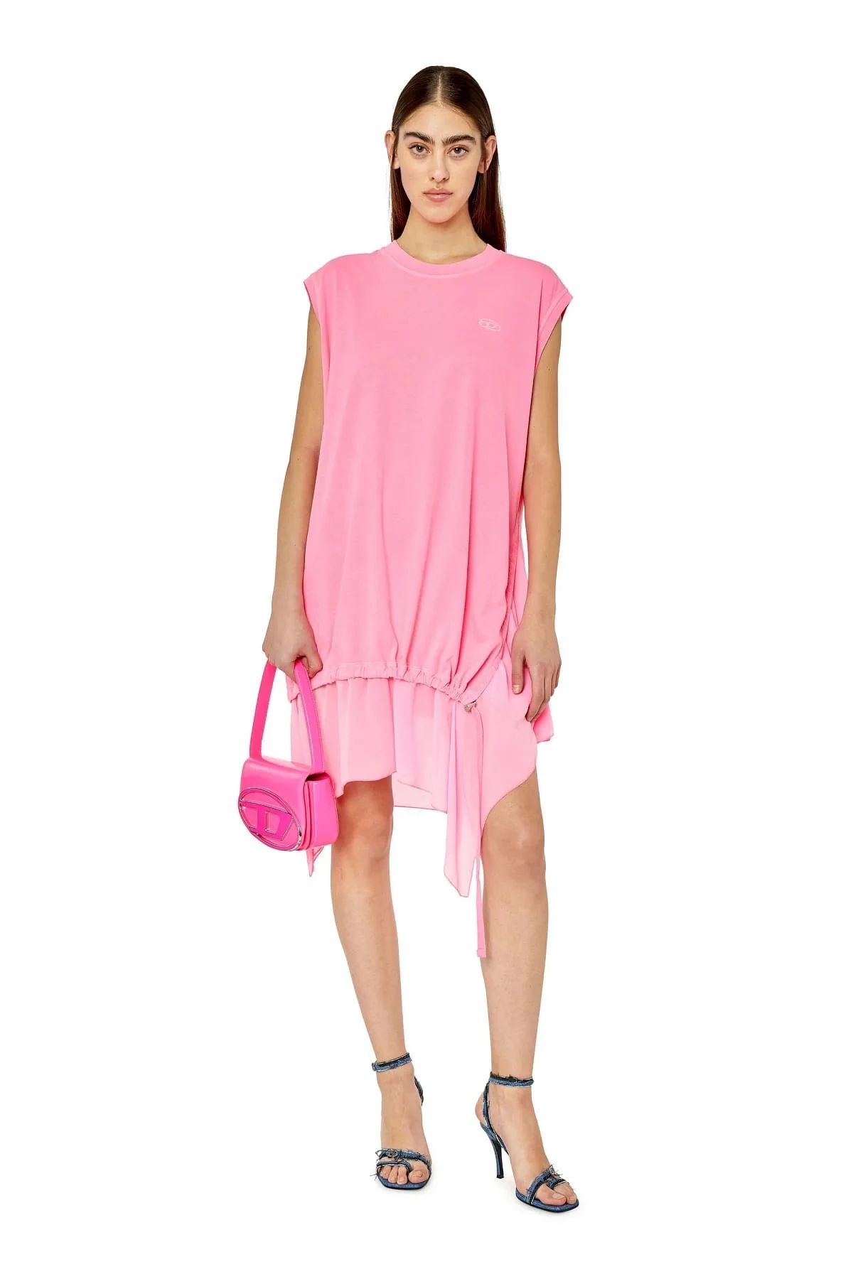 Pink T-shirt dress with georgette hem