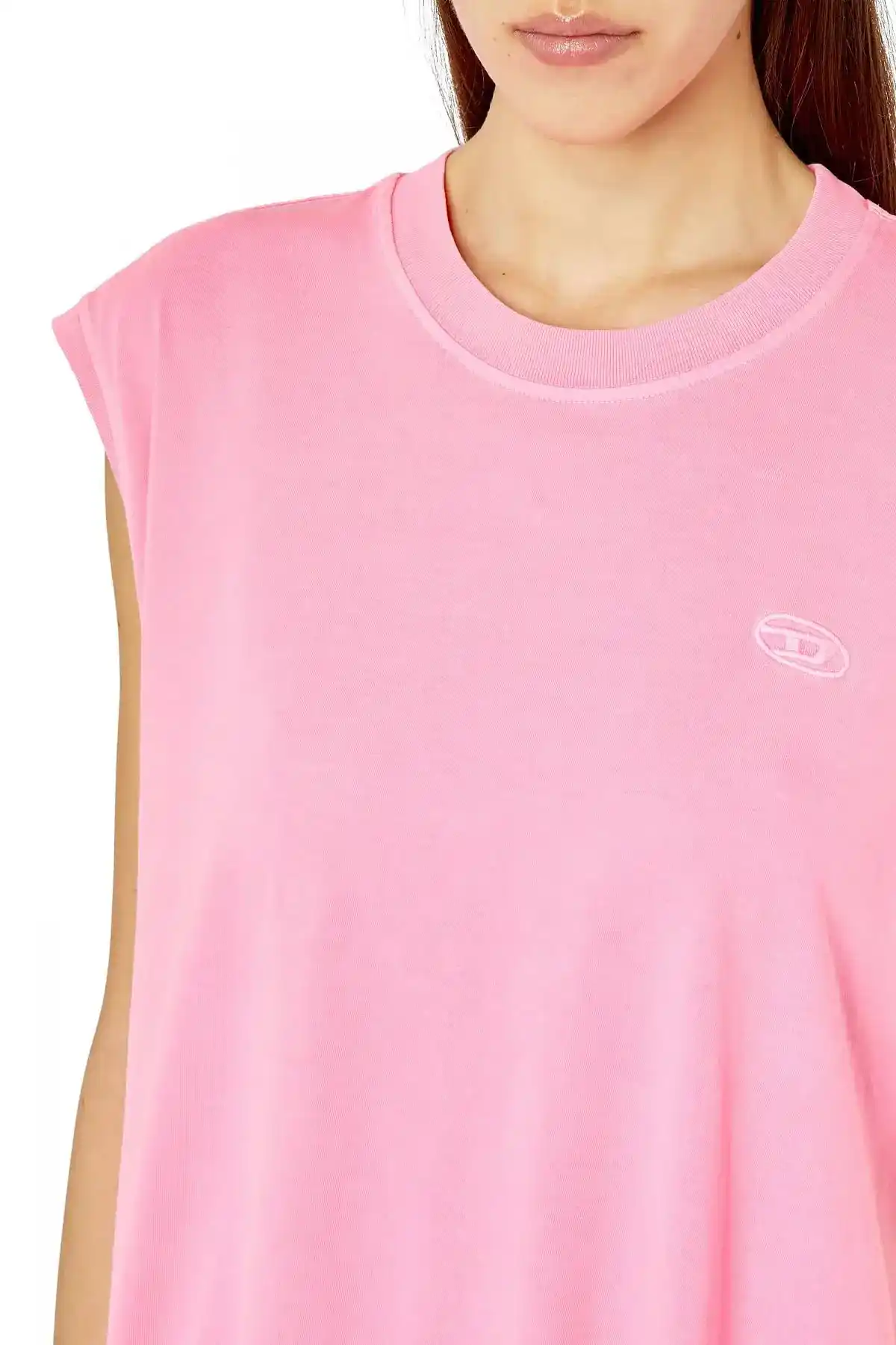 Pink T-shirt dress with georgette hem