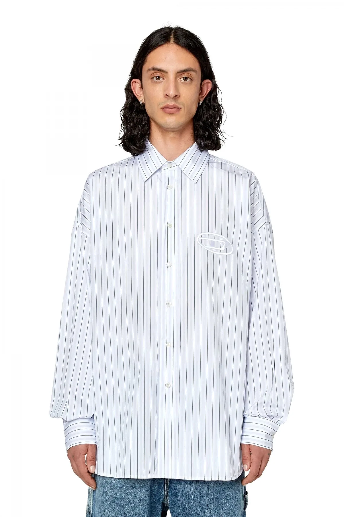 Blue and White Fine cotton shirt with striped pattern