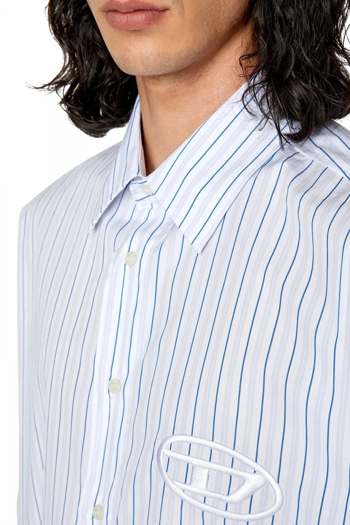 Blue and White Fine cotton shirt with striped pattern