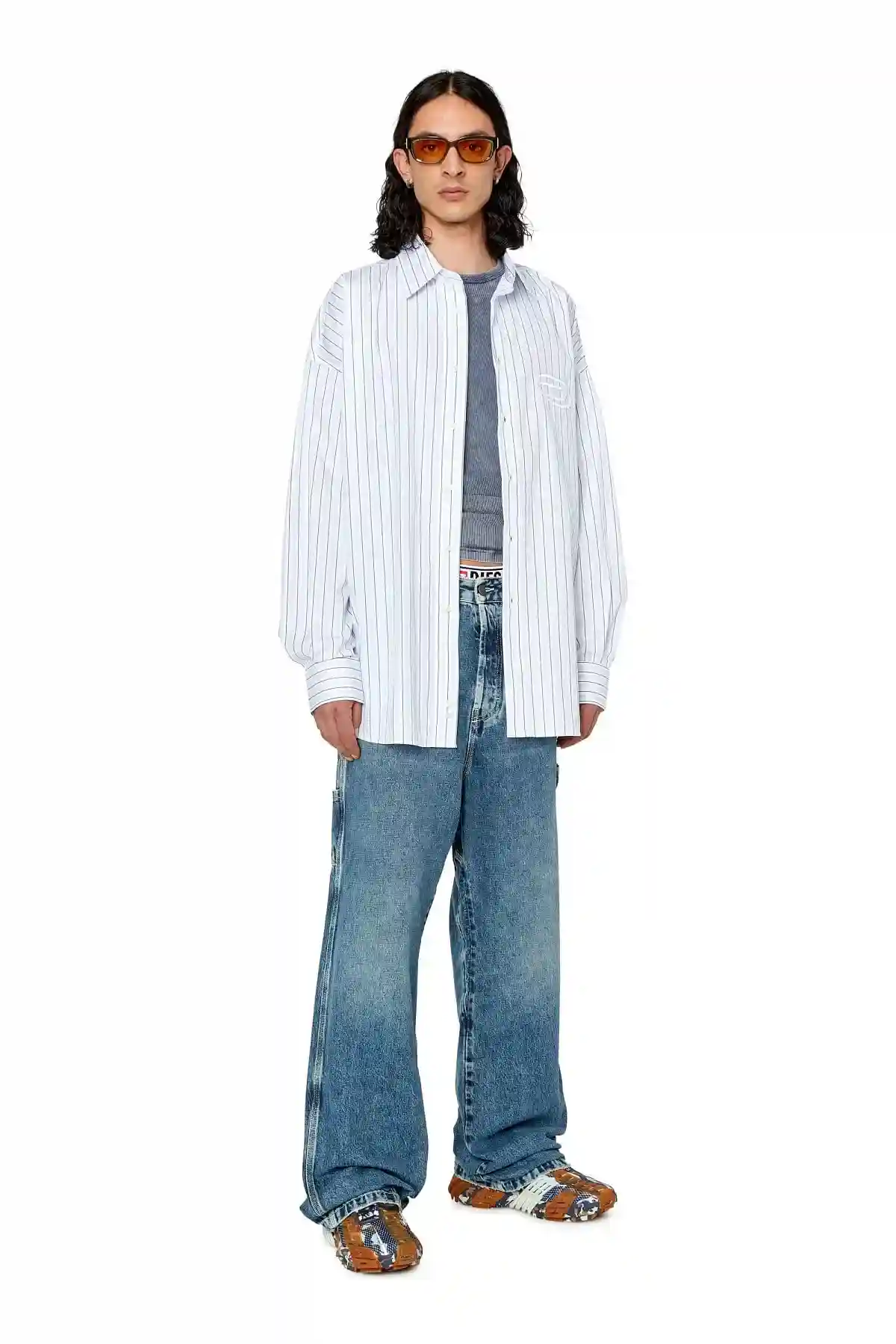 Blue and White Fine cotton shirt with striped pattern